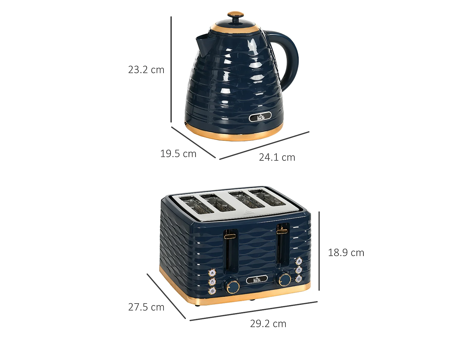 HOMCOM Kettle and Toaster Set 1.7L Rapid Boil Kettle & 4 Slice Toaster Blue