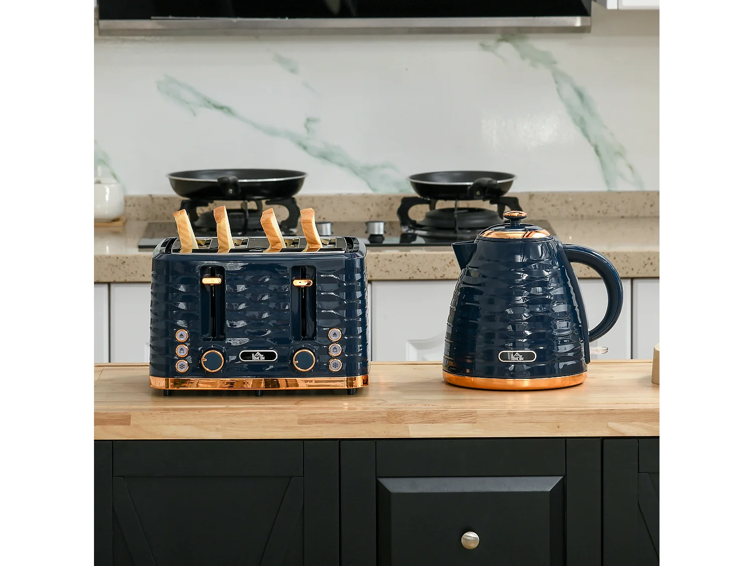 HOMCOM Kettle and Toaster Set 1.7L Rapid Boil Kettle & 4 Slice Toaster Blue