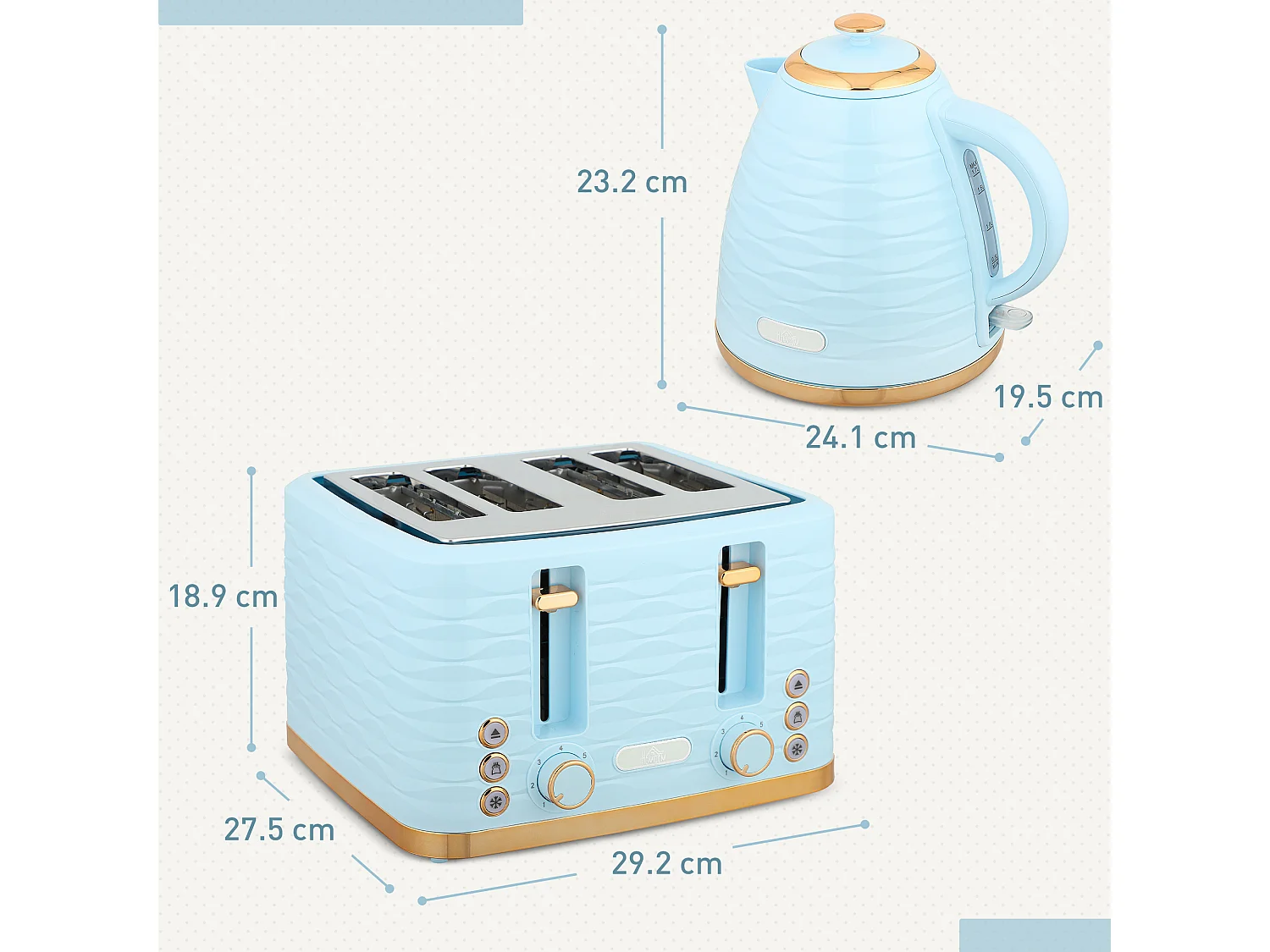 HOMCOM Kettle and Toaster Set 1.7L Kettle & 4 Slice Toaster Light, Blue