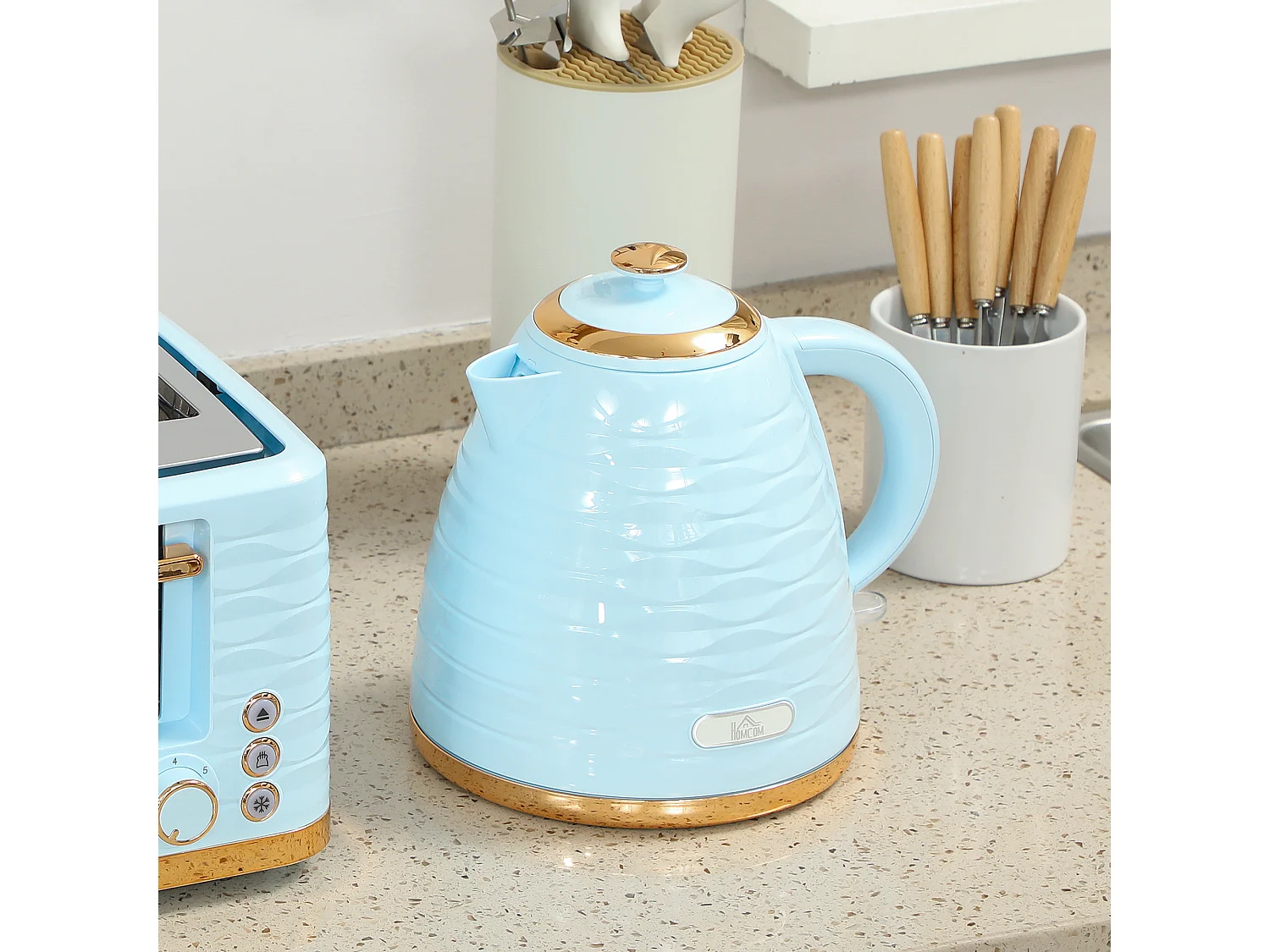HOMCOM Kettle and Toaster Set 1.7L Kettle & 4 Slice Toaster Light, Blue