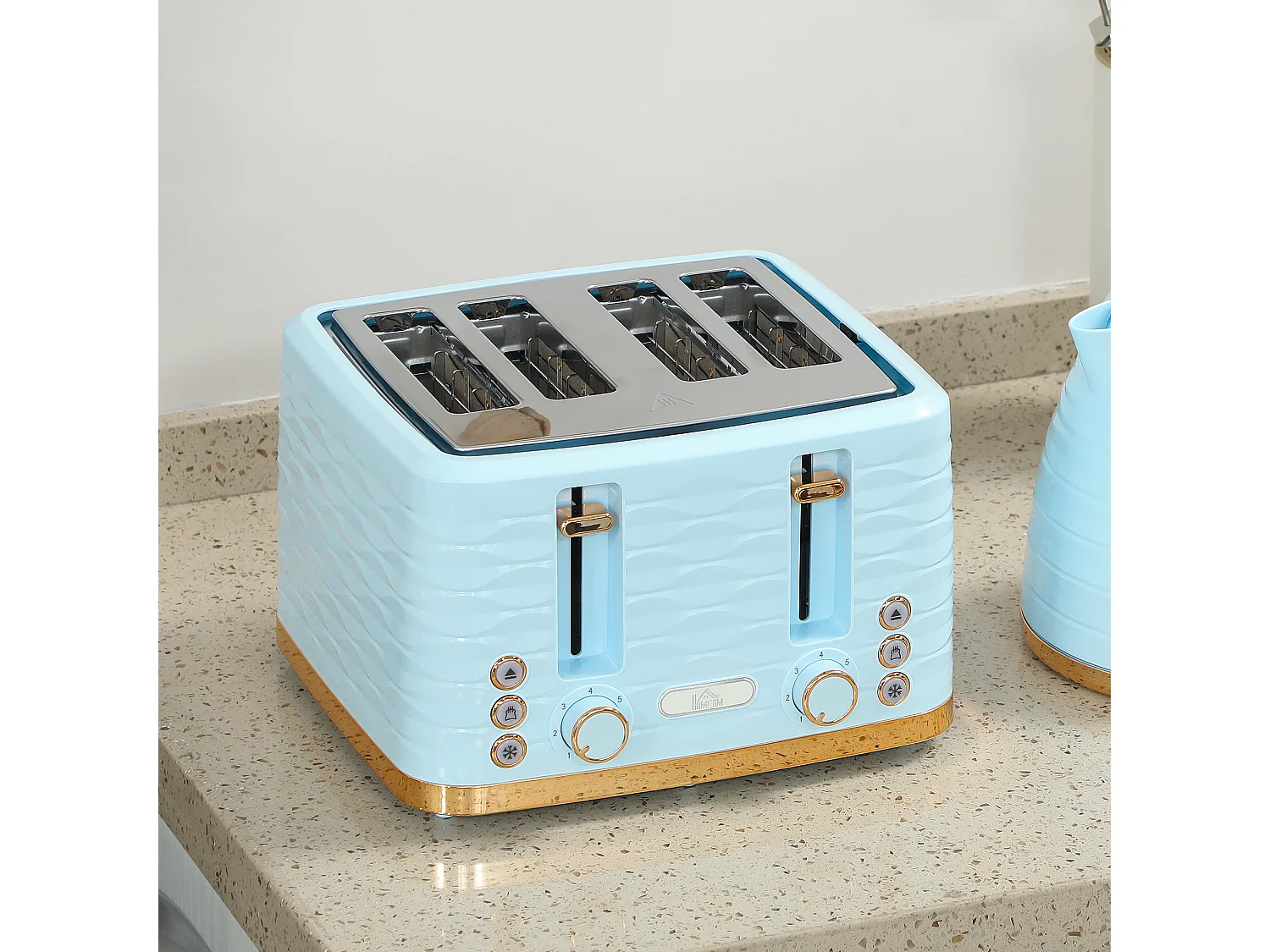 HOMCOM Kettle and Toaster Set 1.7L Kettle & 4 Slice Toaster Light, Blue