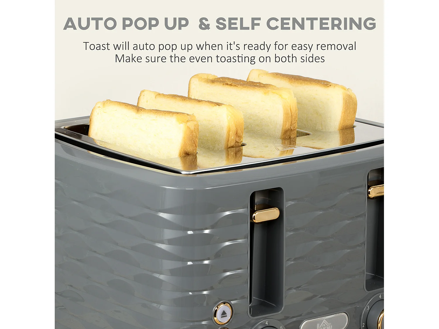 HOMCOM Kettle and Toaster Set 1.7L Rapid Boil Kettle & 4 Slice Toaster Grey