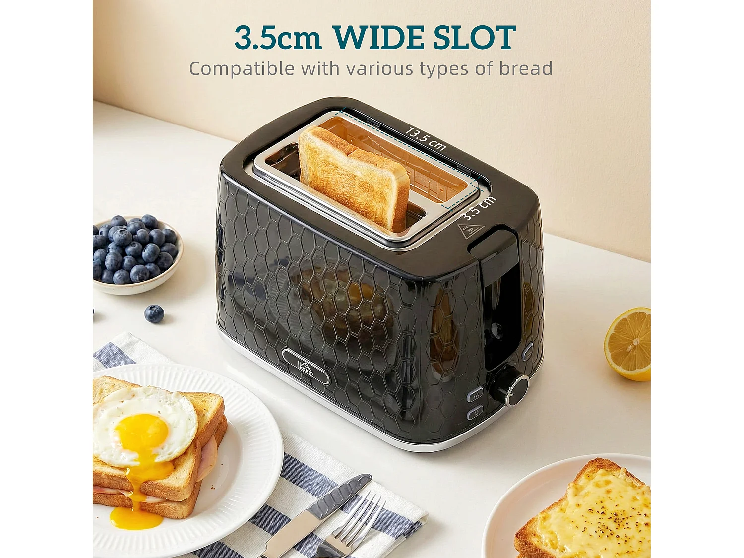 HOMCOM Kettle and Toaster Set with Limescale Filter, Crumb Tray, Black