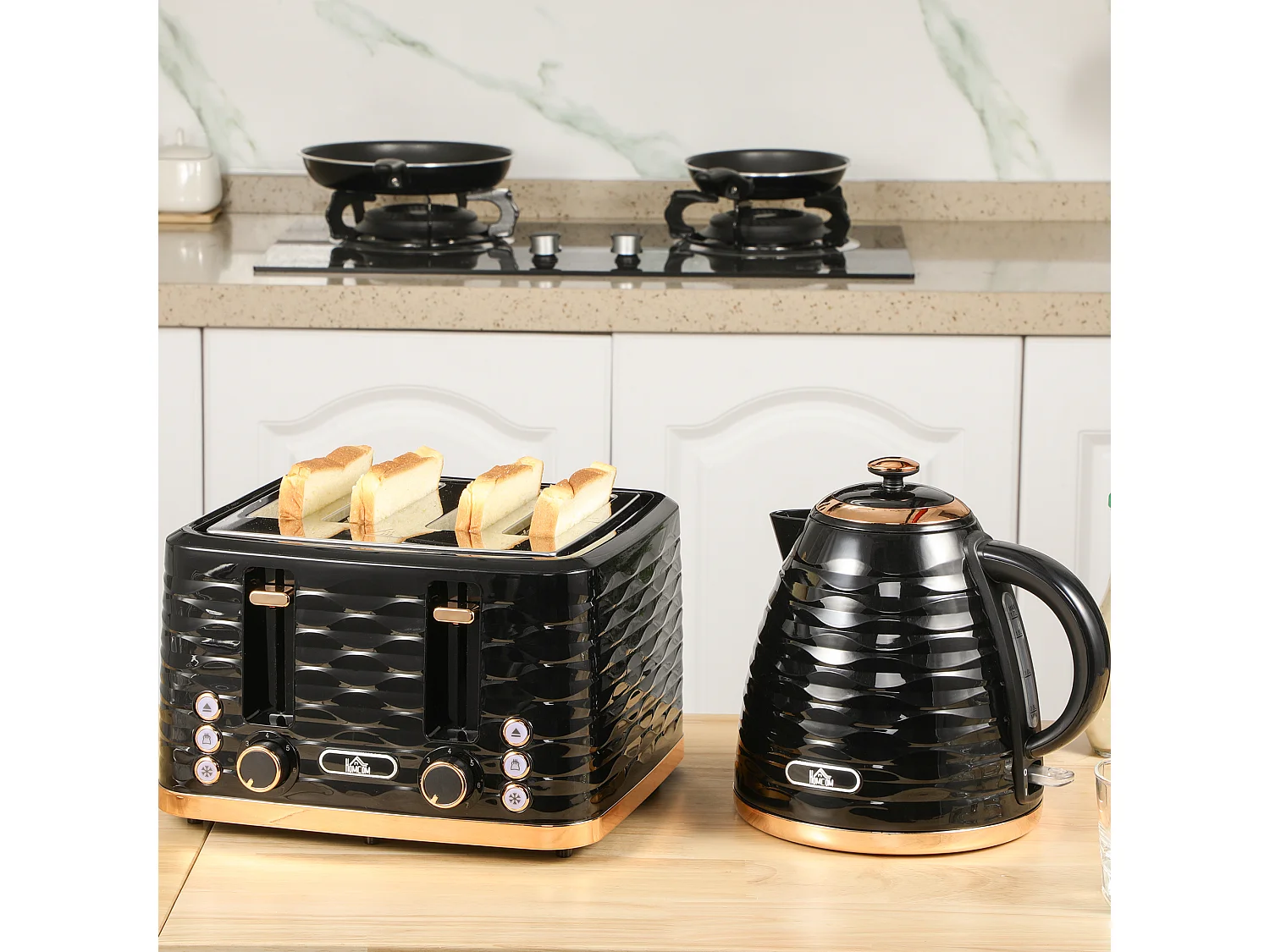 HOMCOM Kettle and Toaster Set 1.7L Rapid Boil Kettle & 4 Slice Toaster Black