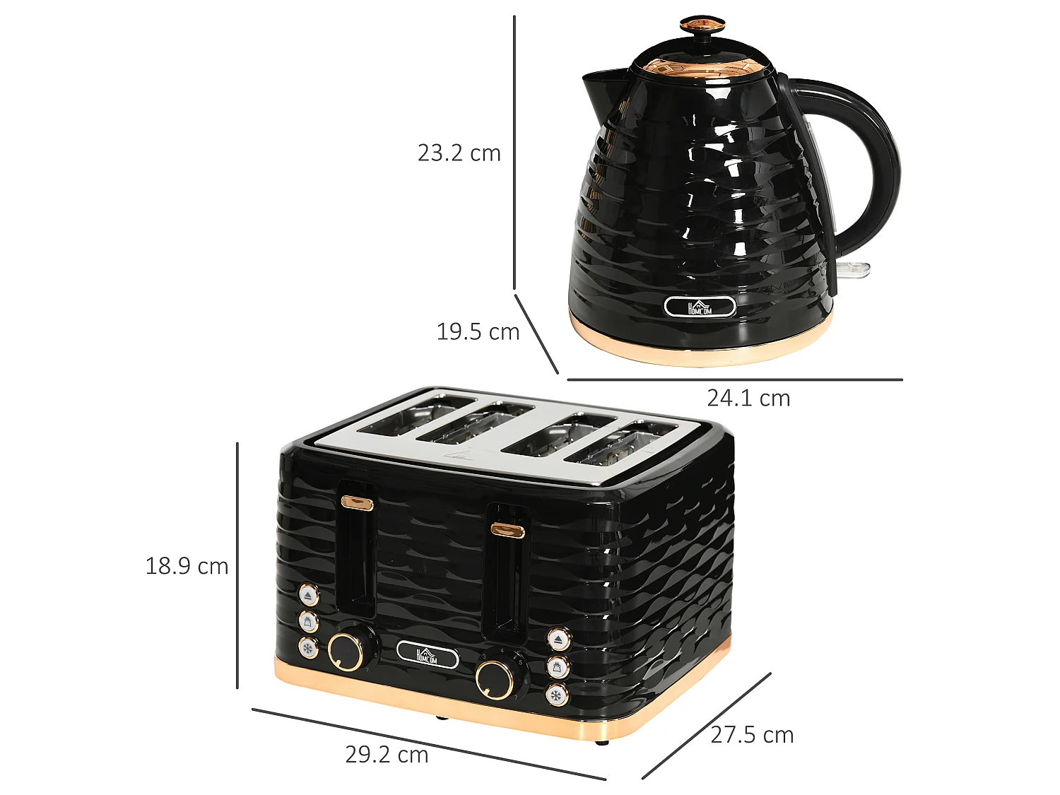 HOMCOM Kettle and Toaster Set 1.7L Rapid Boil Kettle & 4 Slice Toaster Black