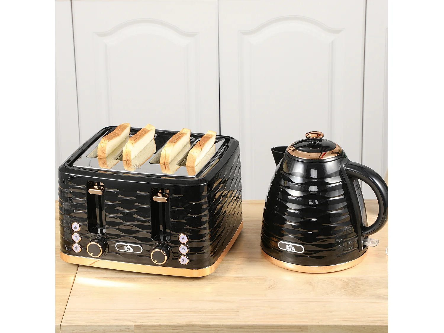 HOMCOM Kettle and Toaster Set 1.7L Rapid Boil Kettle & 4 Slice Toaster Black