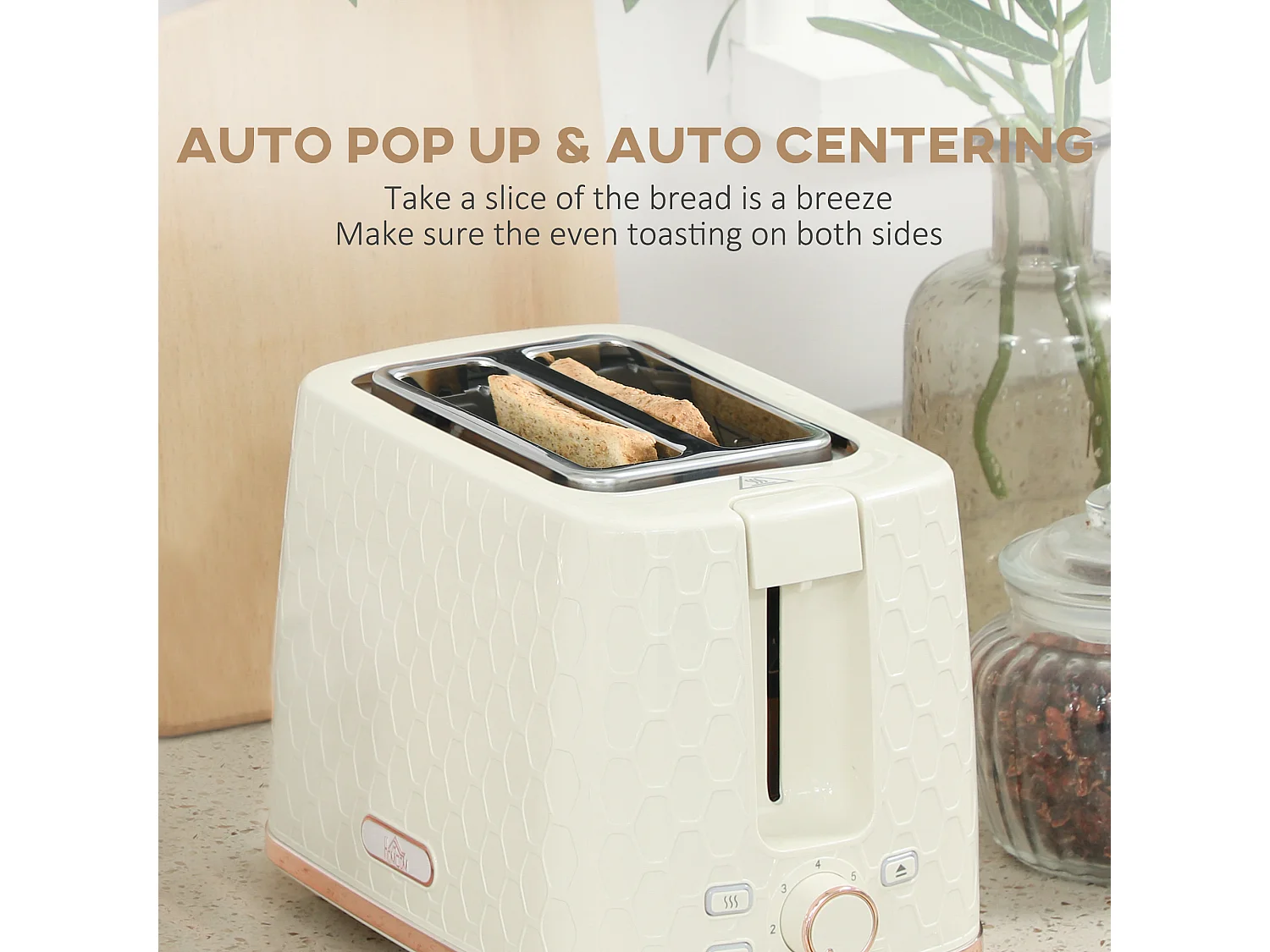 HOMCOM Kettle and Toaster Set 1.7L Kettle & 2 Slice Toaster Set Beige