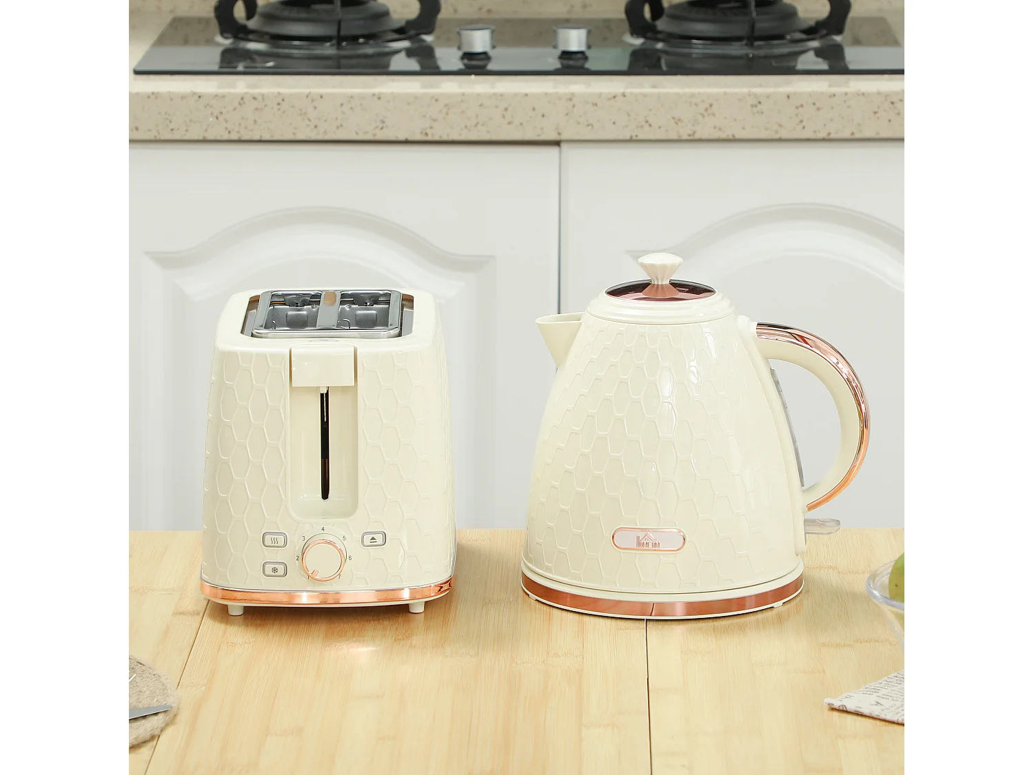 HOMCOM Kettle and Toaster Set 1.7L Kettle & 2 Slice Toaster Set Beige