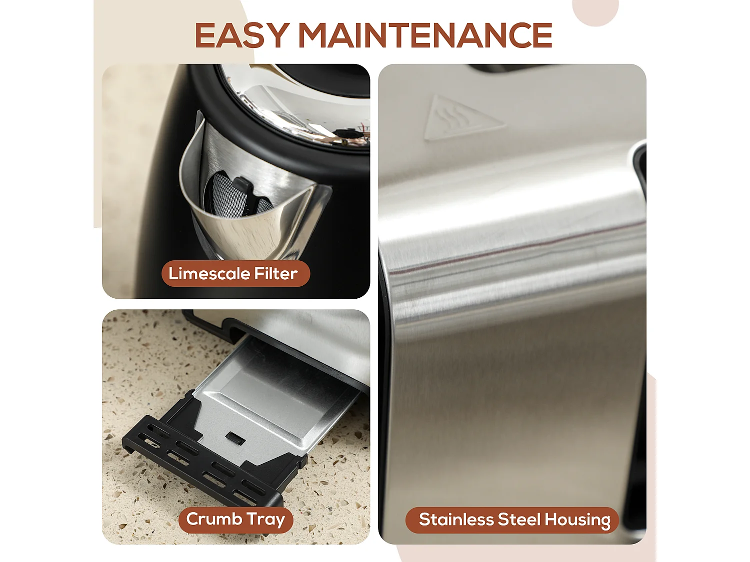 HOMCOM 1.7L 3000W Quick Boil Kettle and 4 Slice Toaster Set Crumb Tray Black