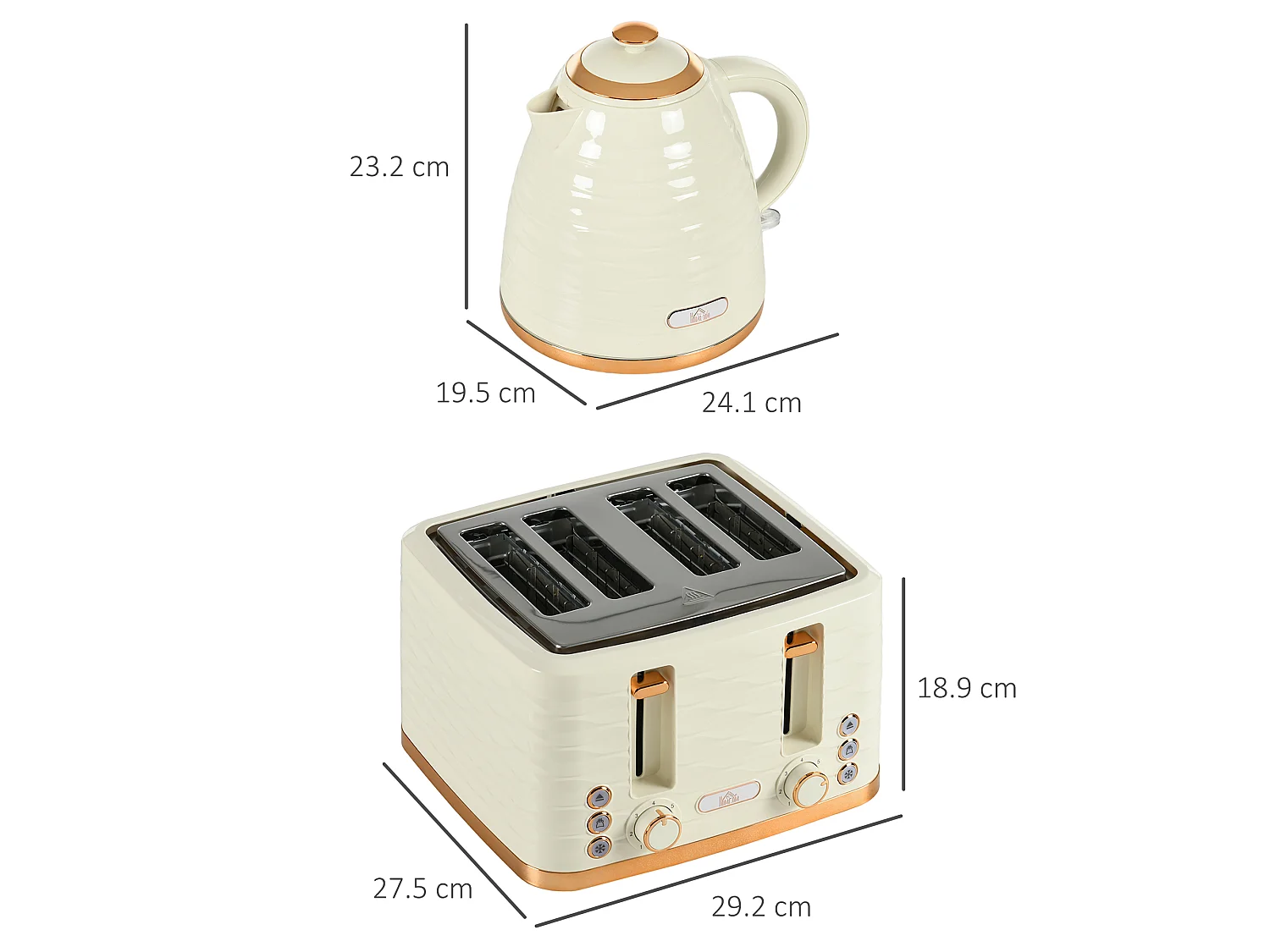 HOMCOM Kettle and Toaster Set 1.7L Rapid Boil Kettle & 4 Slice Toaster Beige