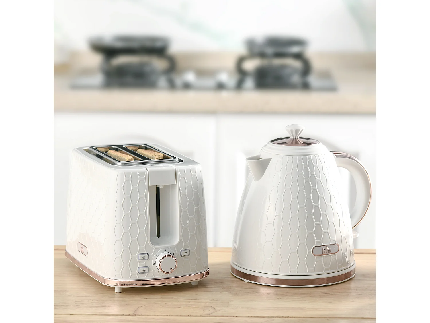 HOMCOM Kettle and Toaster Set 1.7L Kettle & 2 Slice Toaster Set White