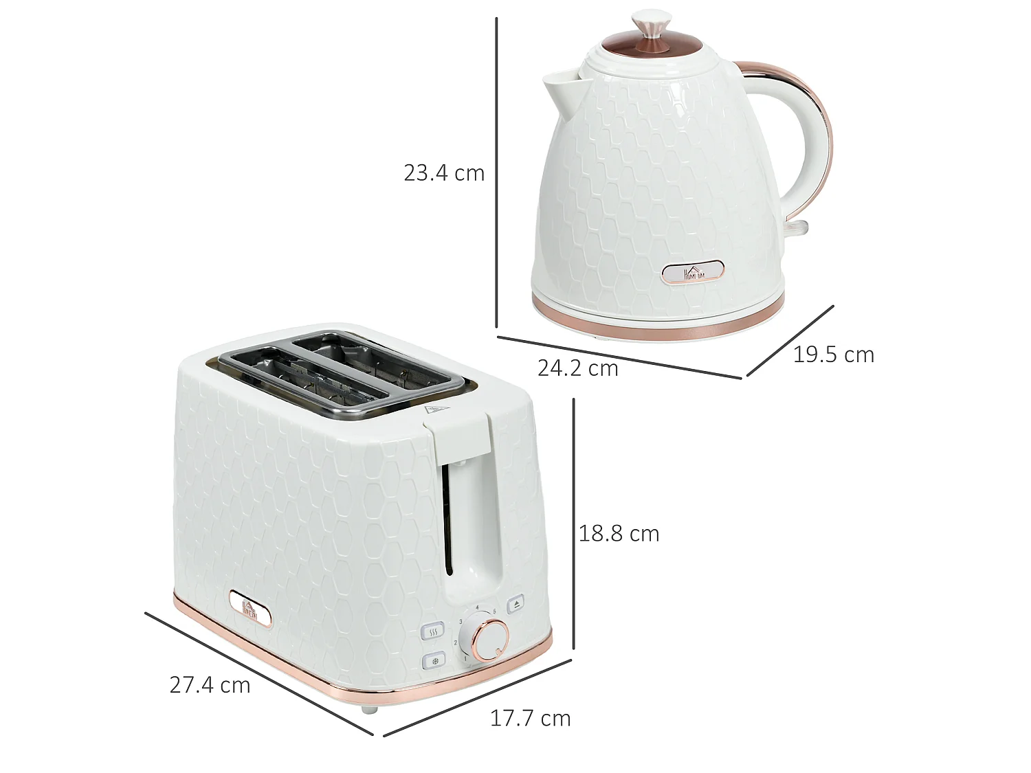 HOMCOM Kettle and Toaster Set 1.7L Kettle & 2 Slice Toaster Set White