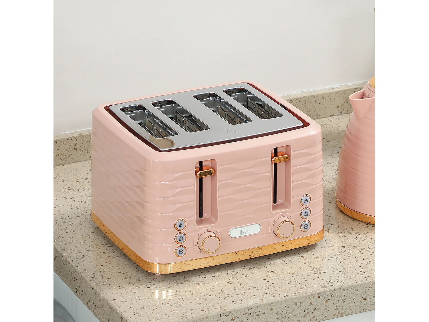 HOMCOM Kettle and Toaster Set 1.7L Kettle & 4 Slice Toaster, Light Pink