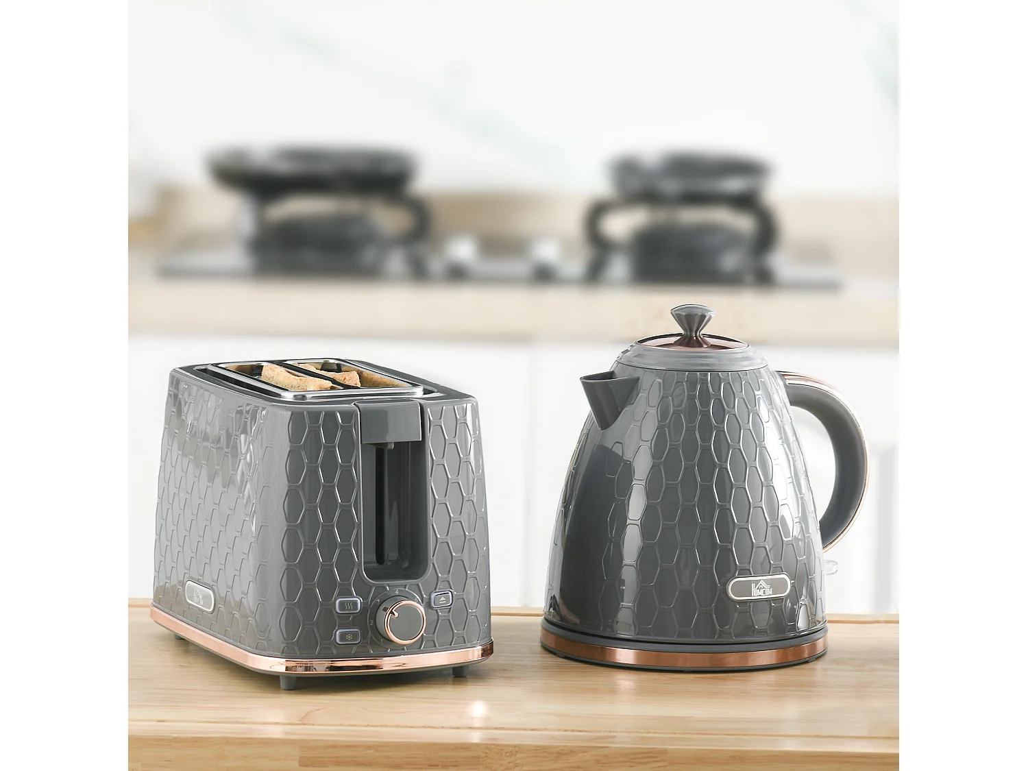 HOMCOM Kettle and Toaster Set 1.7L Kettle & 2 Slice Toaster Set Grey