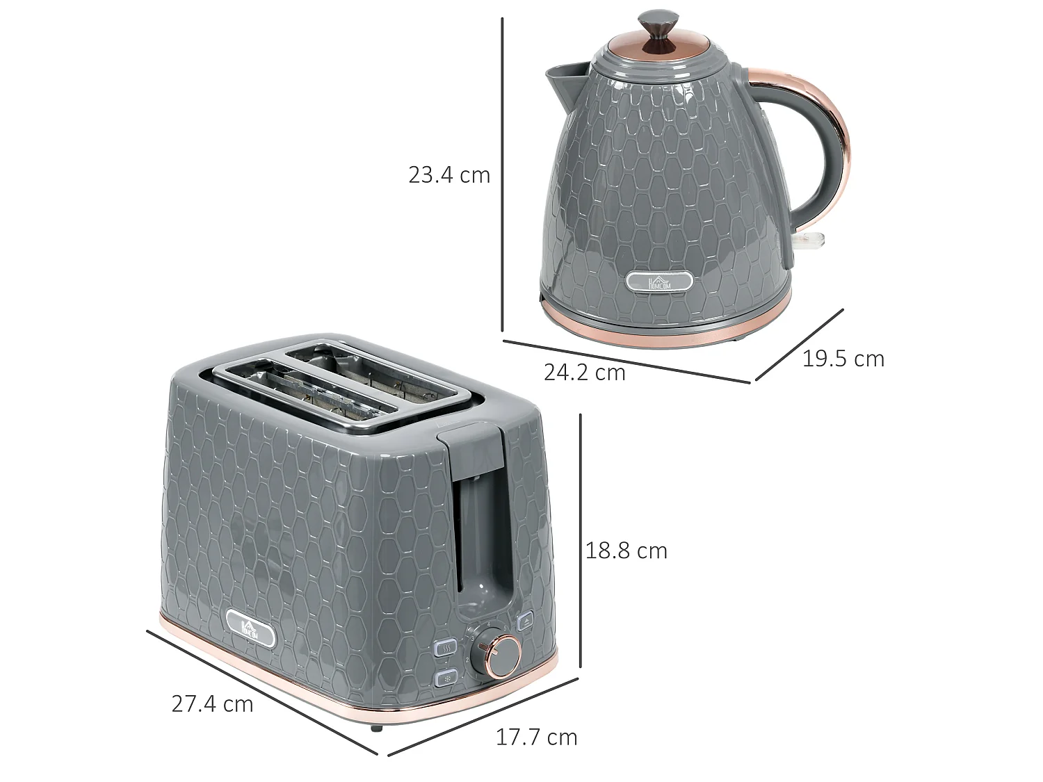 HOMCOM Kettle and Toaster Set 1.7L Kettle & 2 Slice Toaster Set Grey