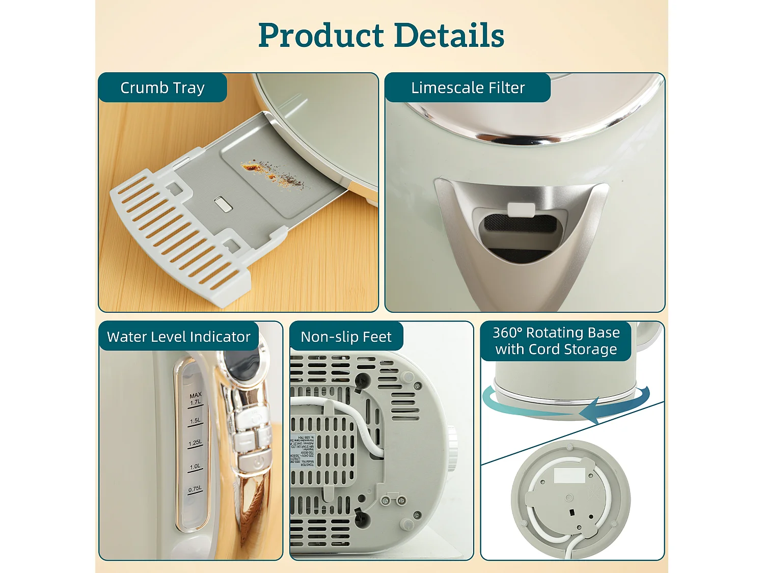 HOMCOM 3000W 1.7L 2 Slice Toaster and Kettle with Keep Warm Memory Function