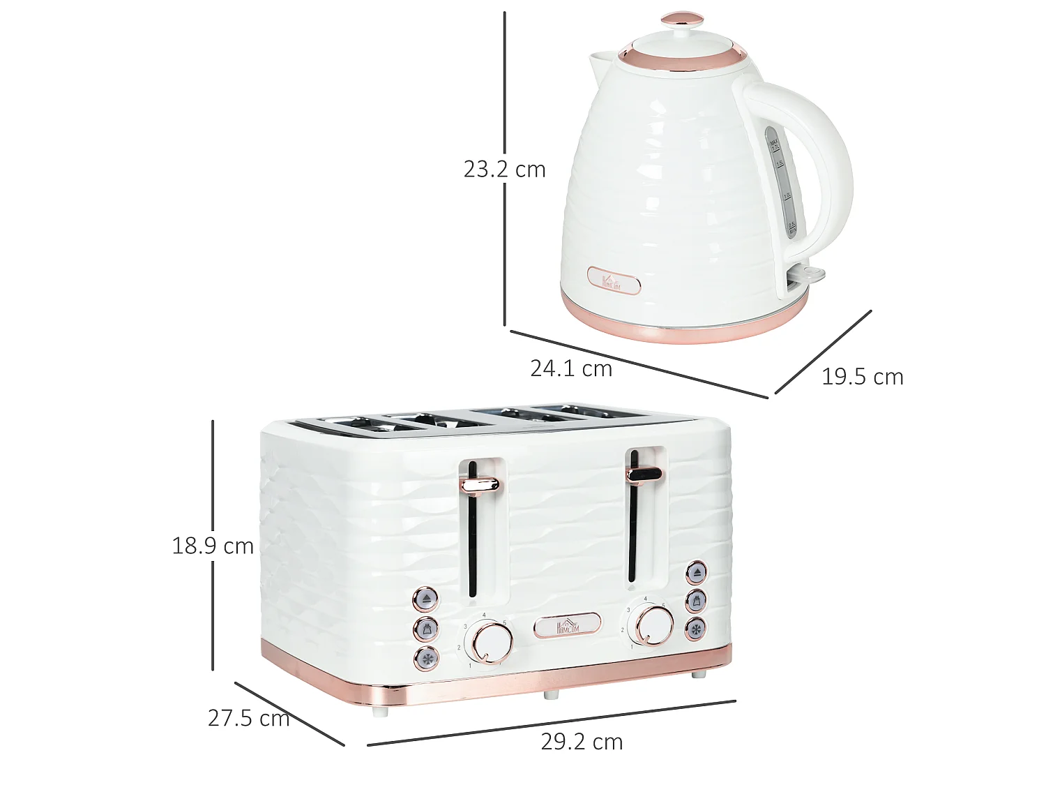 HOMCOM Kettle and Toaster Set 1.7L Rapid Boil Kettle & 4 Slice Toaster White