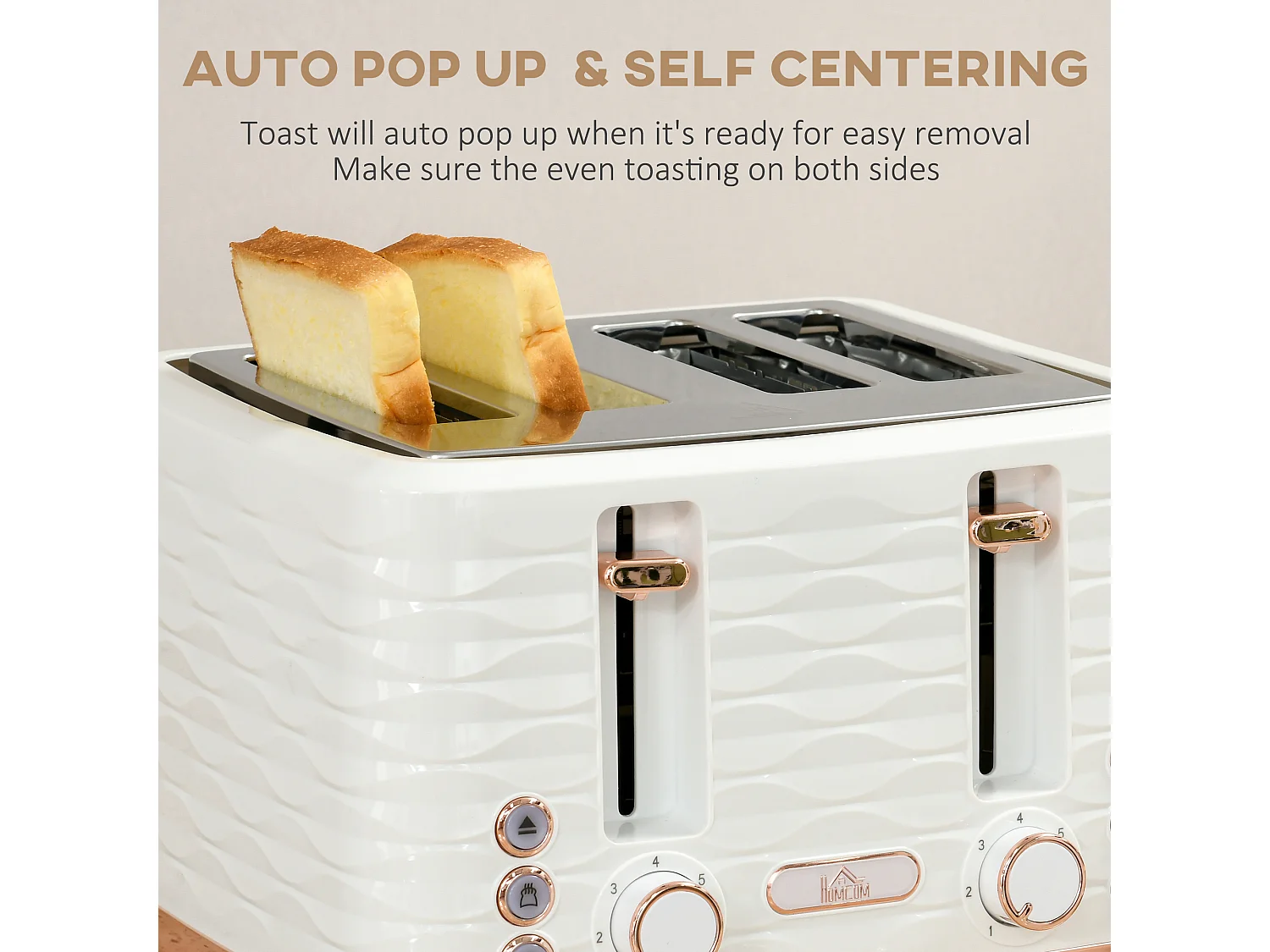 HOMCOM Kettle and Toaster Set 1.7L Rapid Boil Kettle & 4 Slice Toaster White