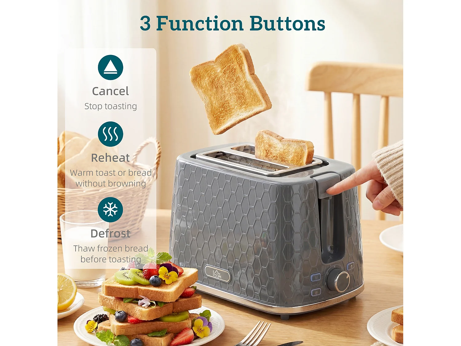 HOMCOM Kettle and Toaster Set with Limescale Filter, Crumb Tray, Grey