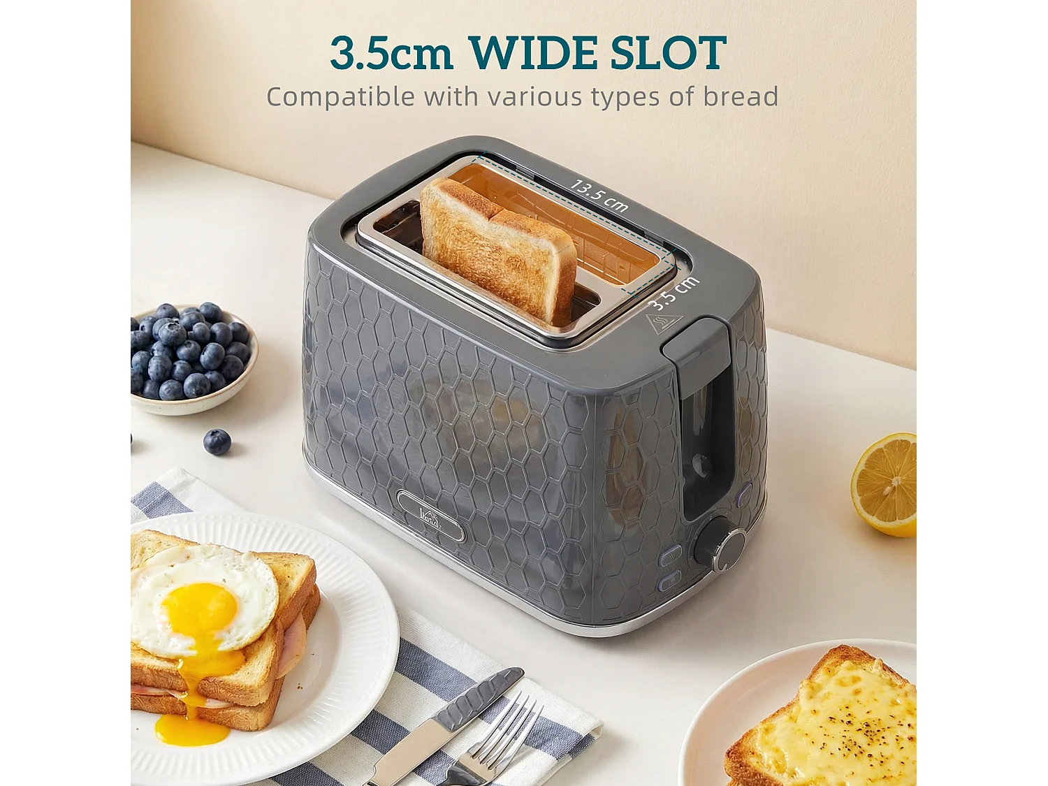 HOMCOM Kettle and Toaster Set with Limescale Filter, Crumb Tray, Grey