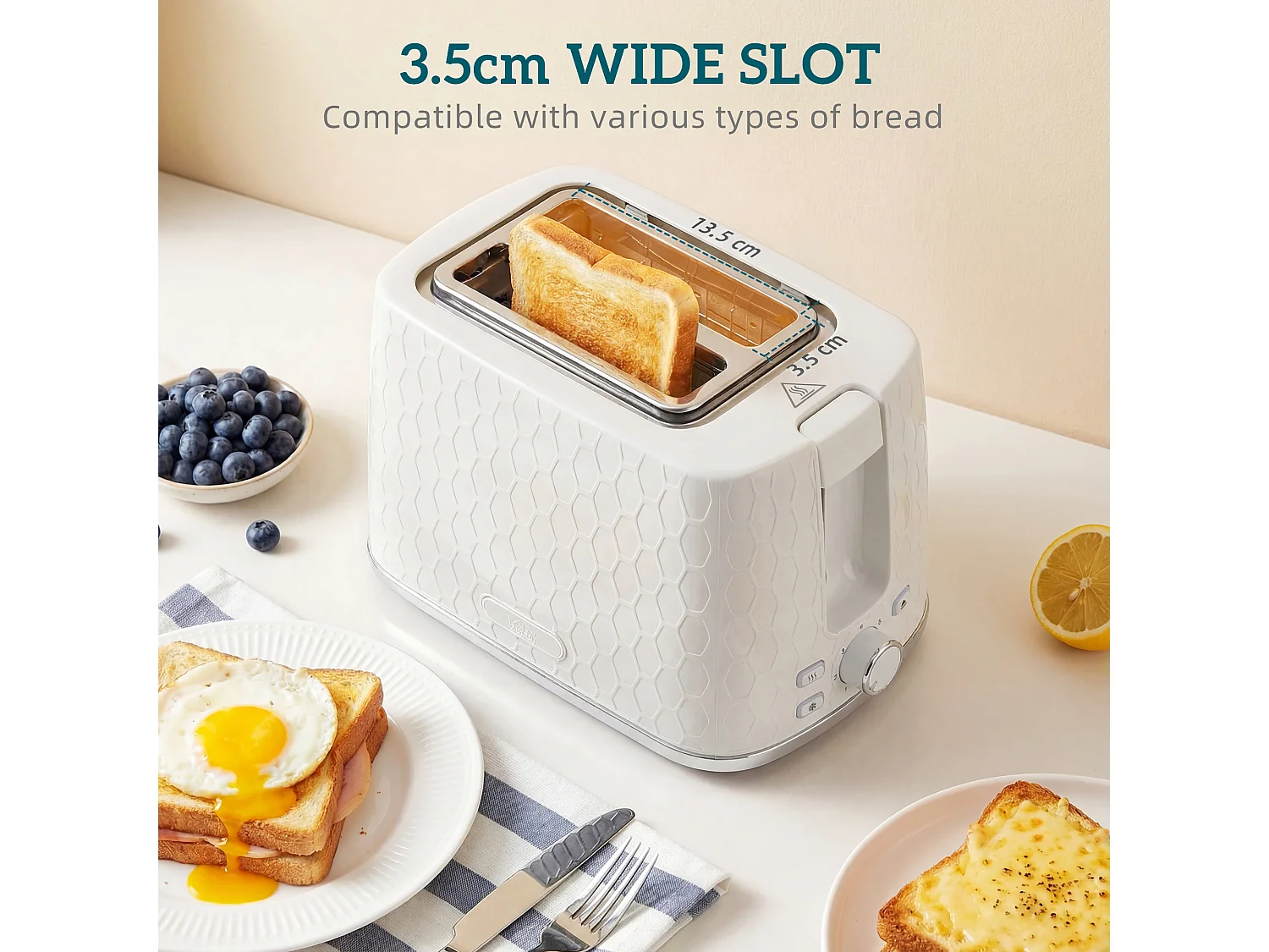 HOMCOM Kettle and Toaster Set with Limescale Filter, Crumb Tray, Cream