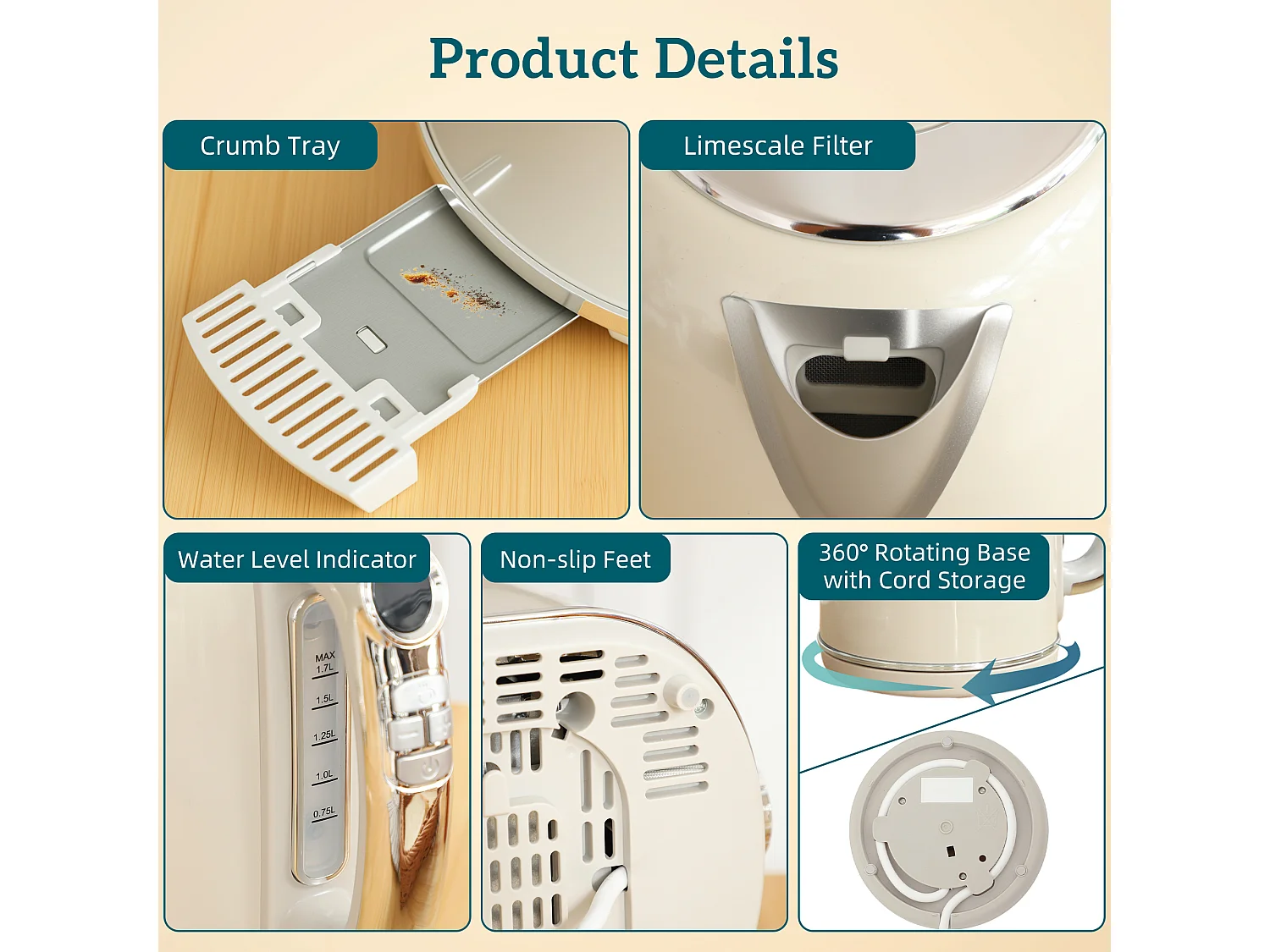 HOMCOM 2 Slice Toaster and Kettle with Keep Warm Memory Function, 1.7L 3000W