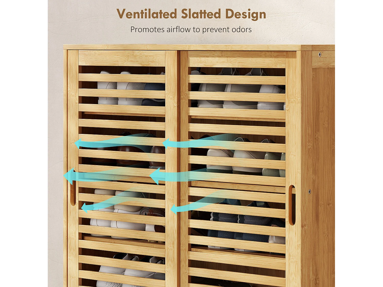 HOMCOM Bamboo Shoe Cabinet with 2 Sliding Slat Doors, 16 Pairs, Natural
