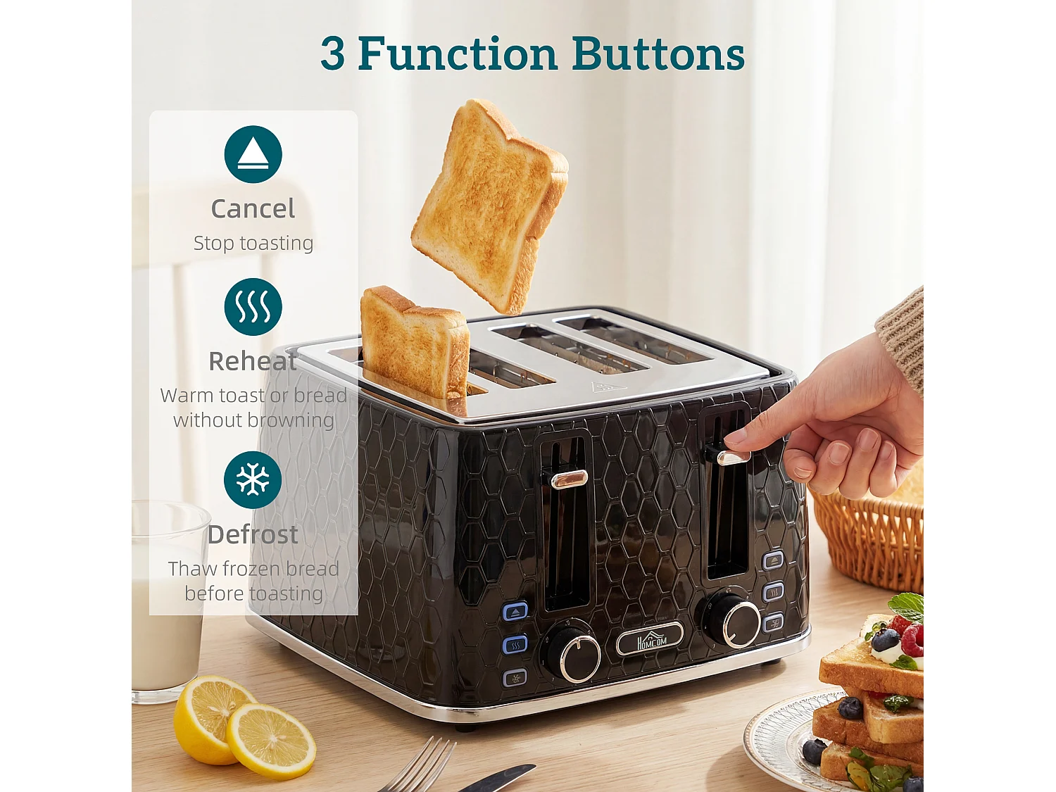 HOMCOM Kettle and Toaster Set with Strix Thermostat, Crumb Tray, Black