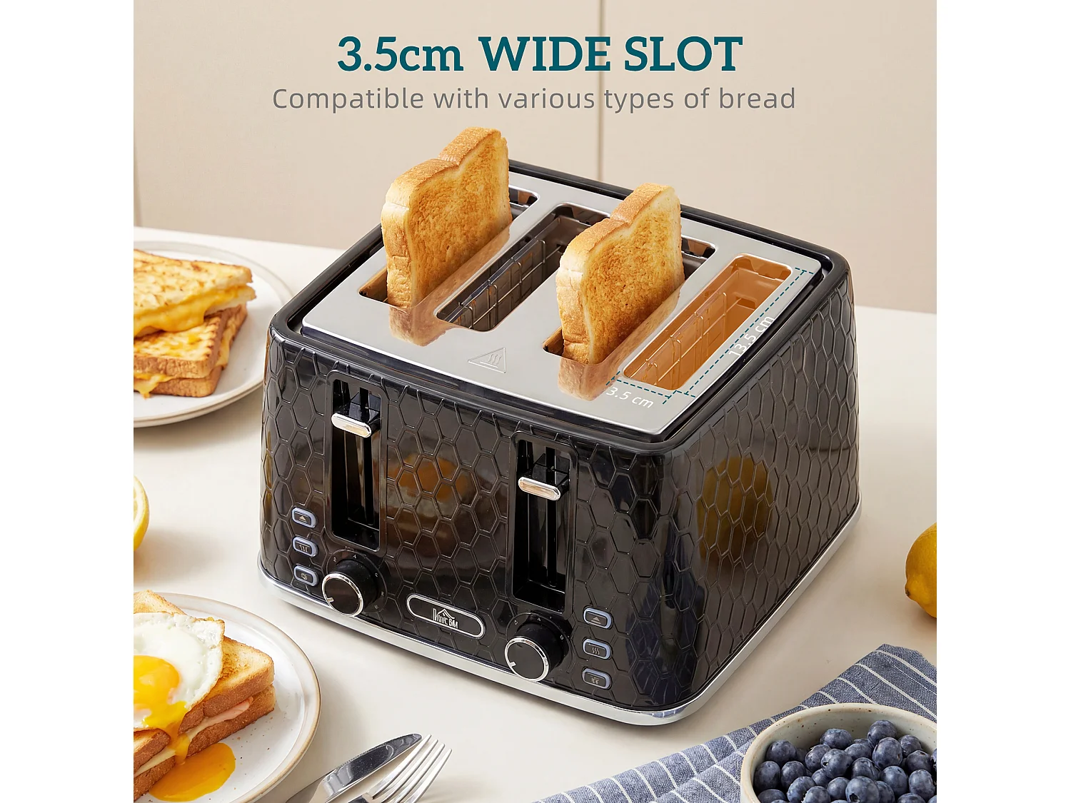 HOMCOM Kettle and Toaster Set with Strix Thermostat, Crumb Tray, Black