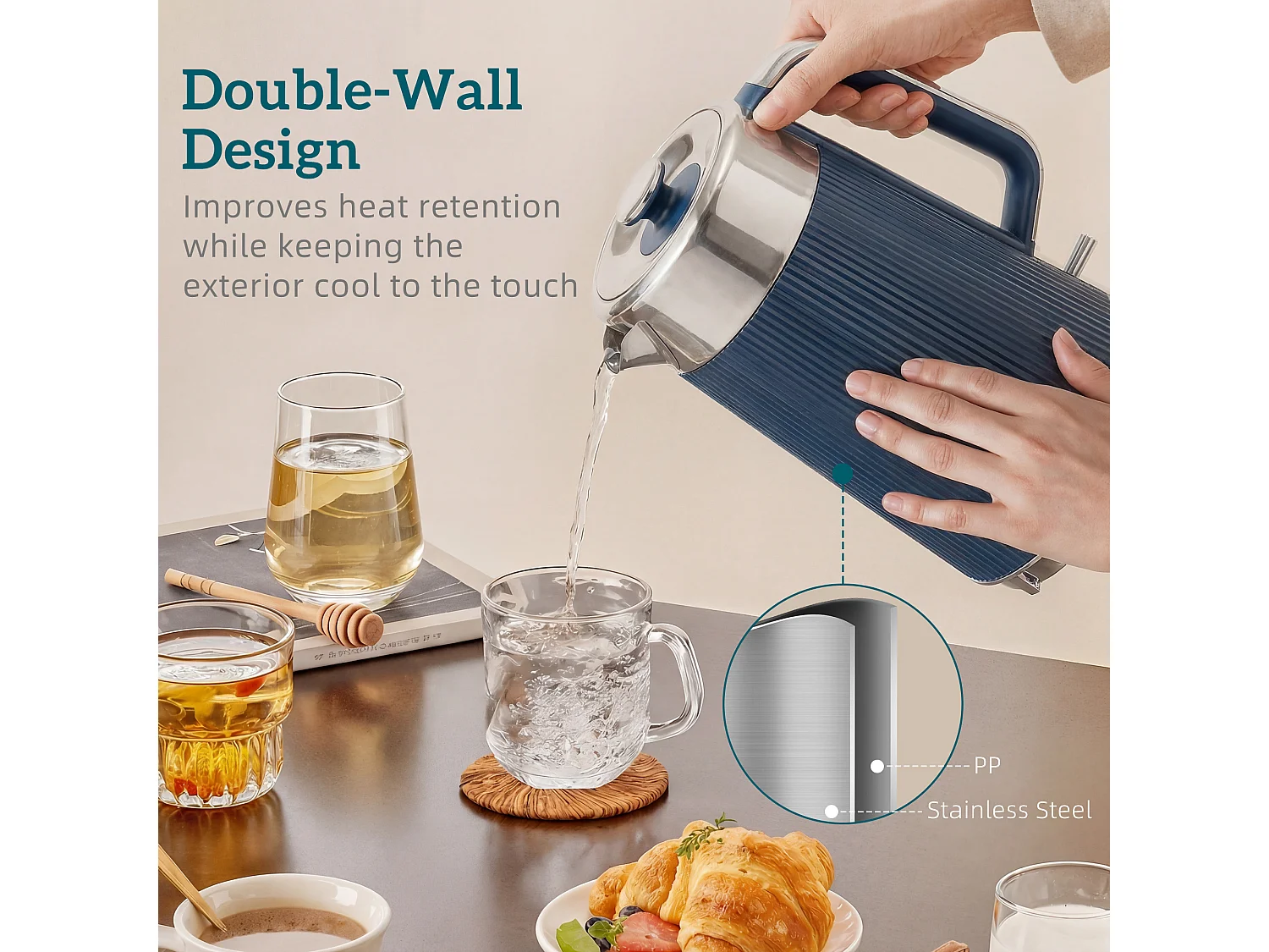 HOMCOM 1.7L 3000W Rapid Boil Kettle and 4 Slice Toaster Set Dark Blue