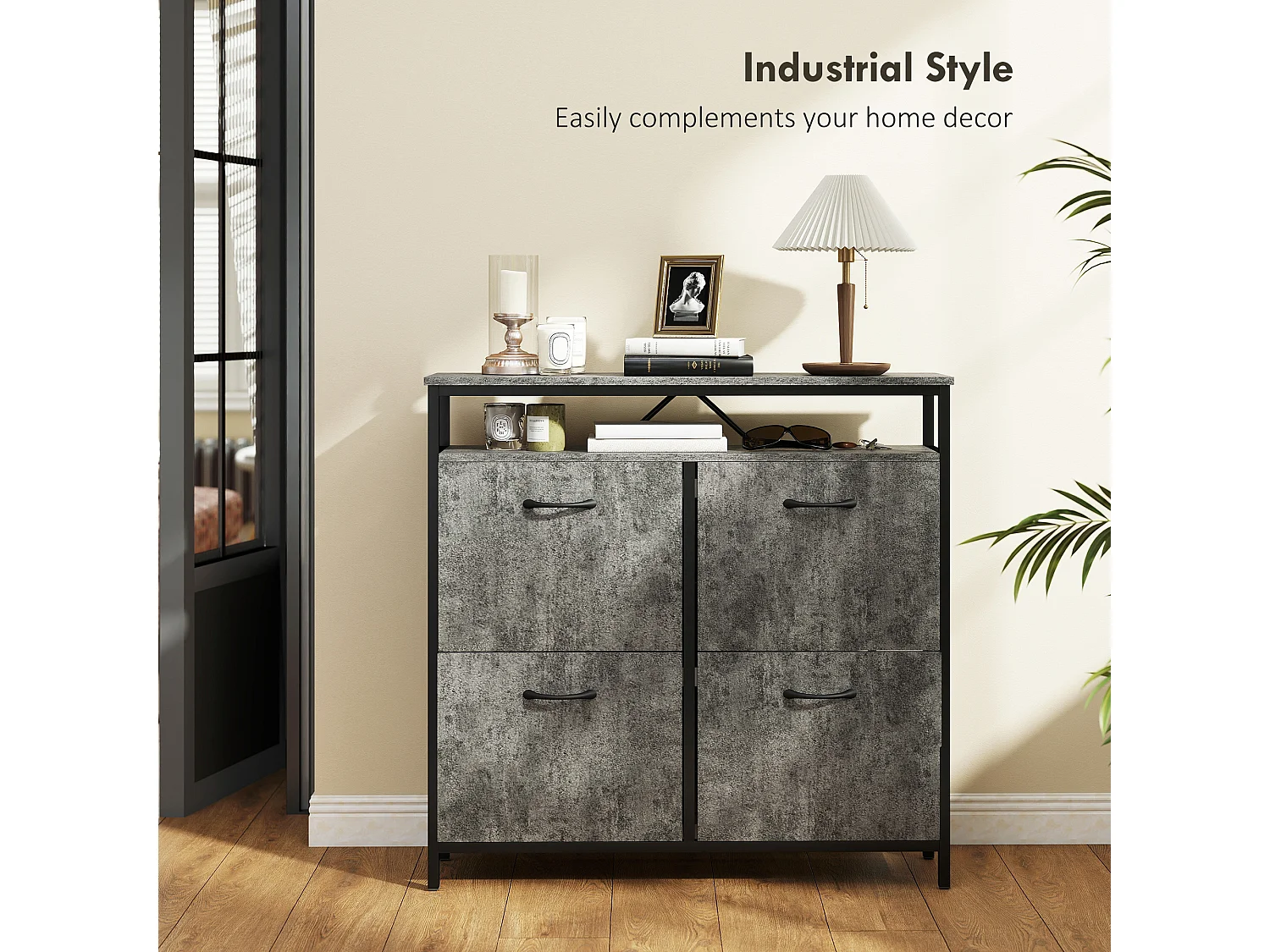 HOMCOM Shoe Cabinet with 4 Flip Drawers, Holds 12-20 Pairs, Cement Grey