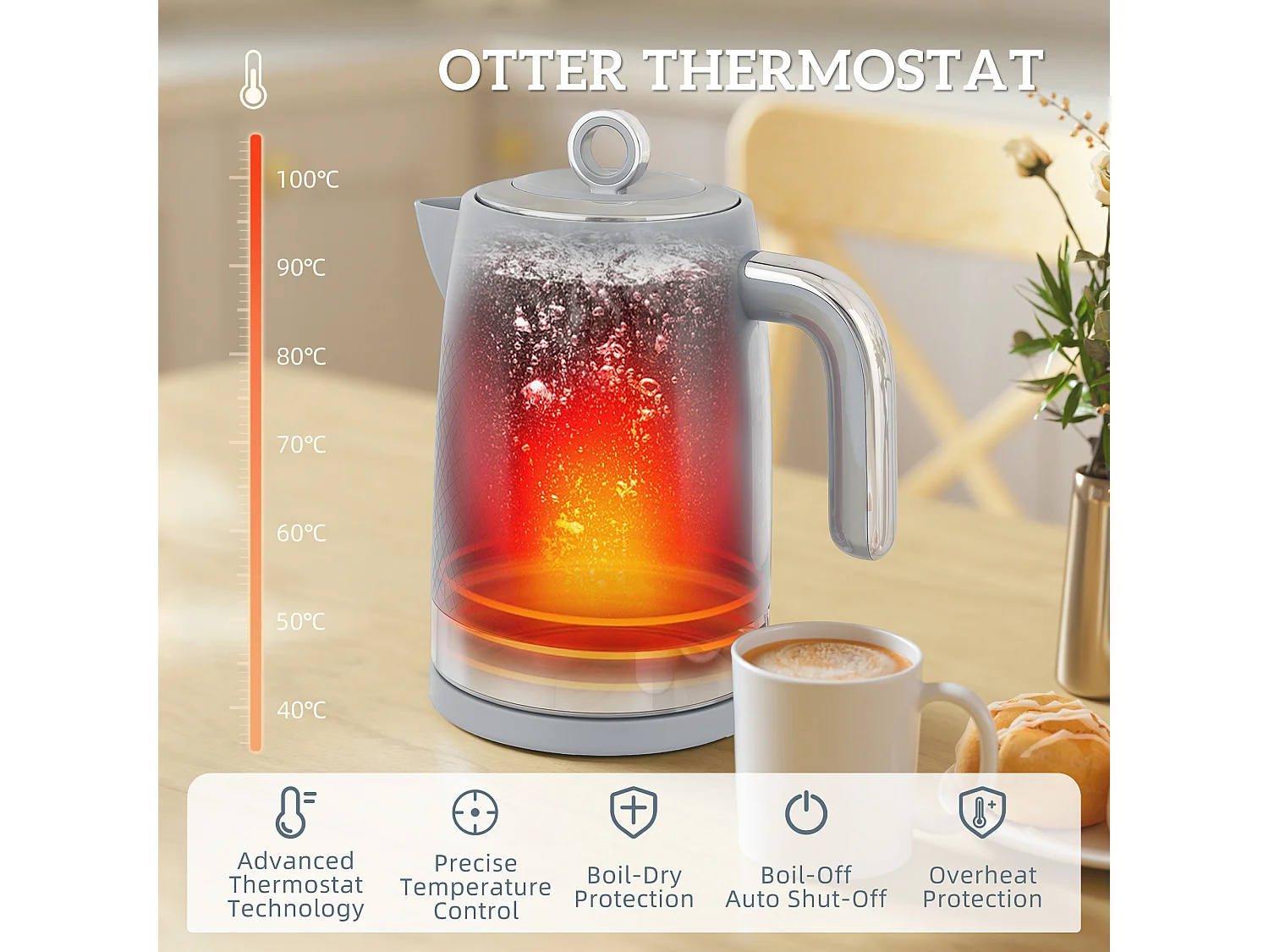 HOMCOM Kettle and Toaster Set with 3000W Rapid Boil, 4 Slice Toaster, Grey