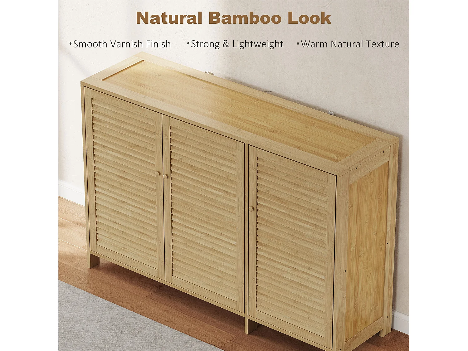 HOMCOM Bamboo Shoe Cabinet with Louvered Doors 18 Pairs Shoe Storage Cabinet