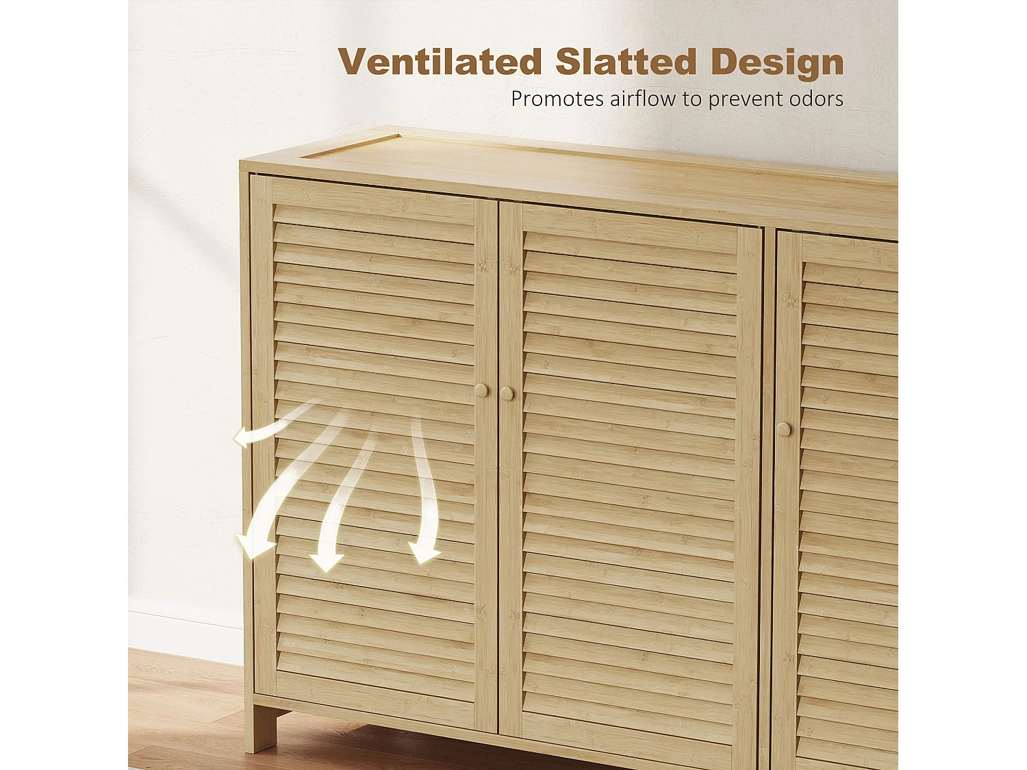 HOMCOM Bamboo Shoe Cabinet with Louvered Doors 18 Pairs Shoe Storage Cabinet
