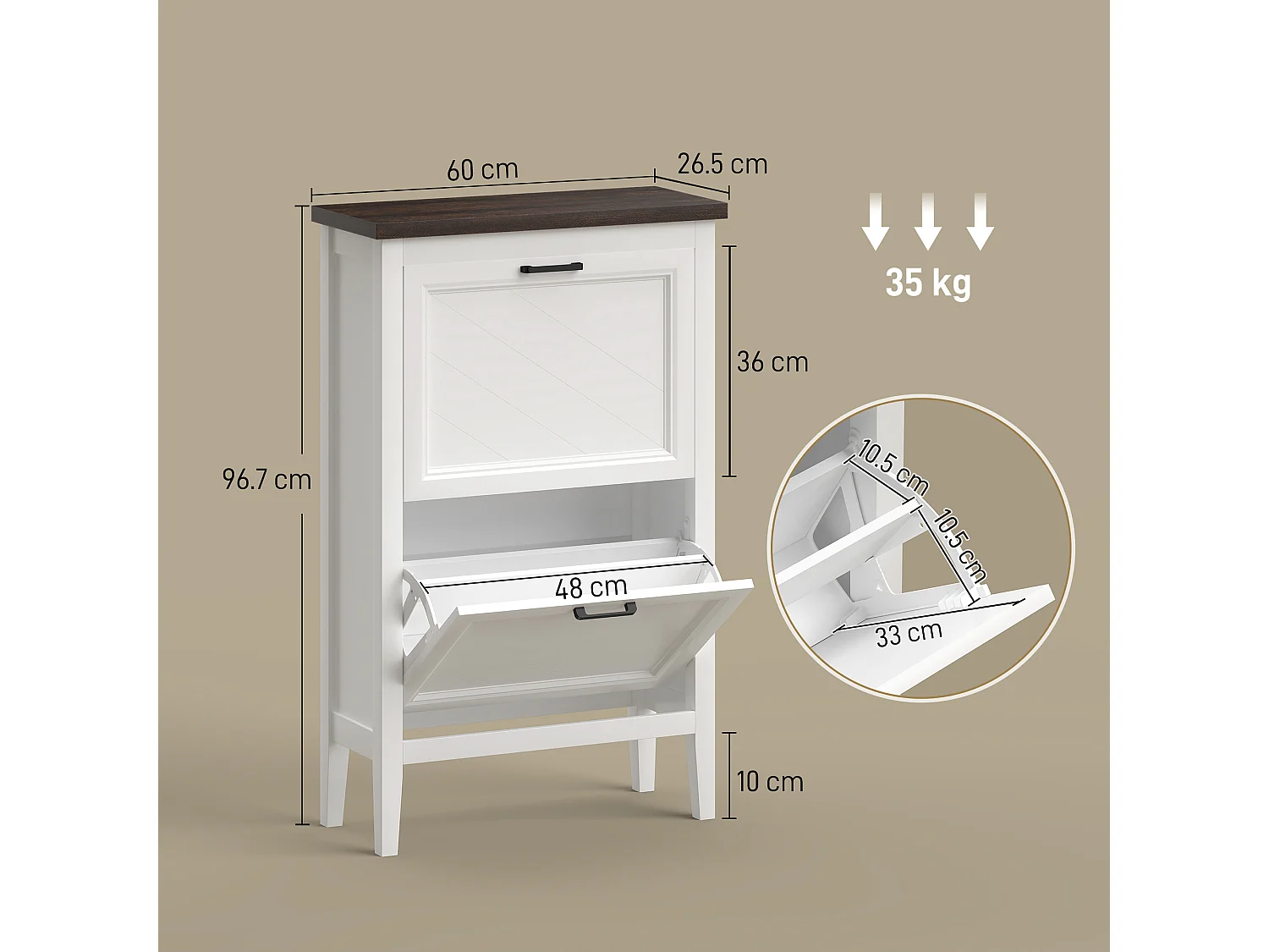 HOMCOM Shoe Cabinet with 2 Flip Drawers, Narrow Shoe Storage Cabinet, White