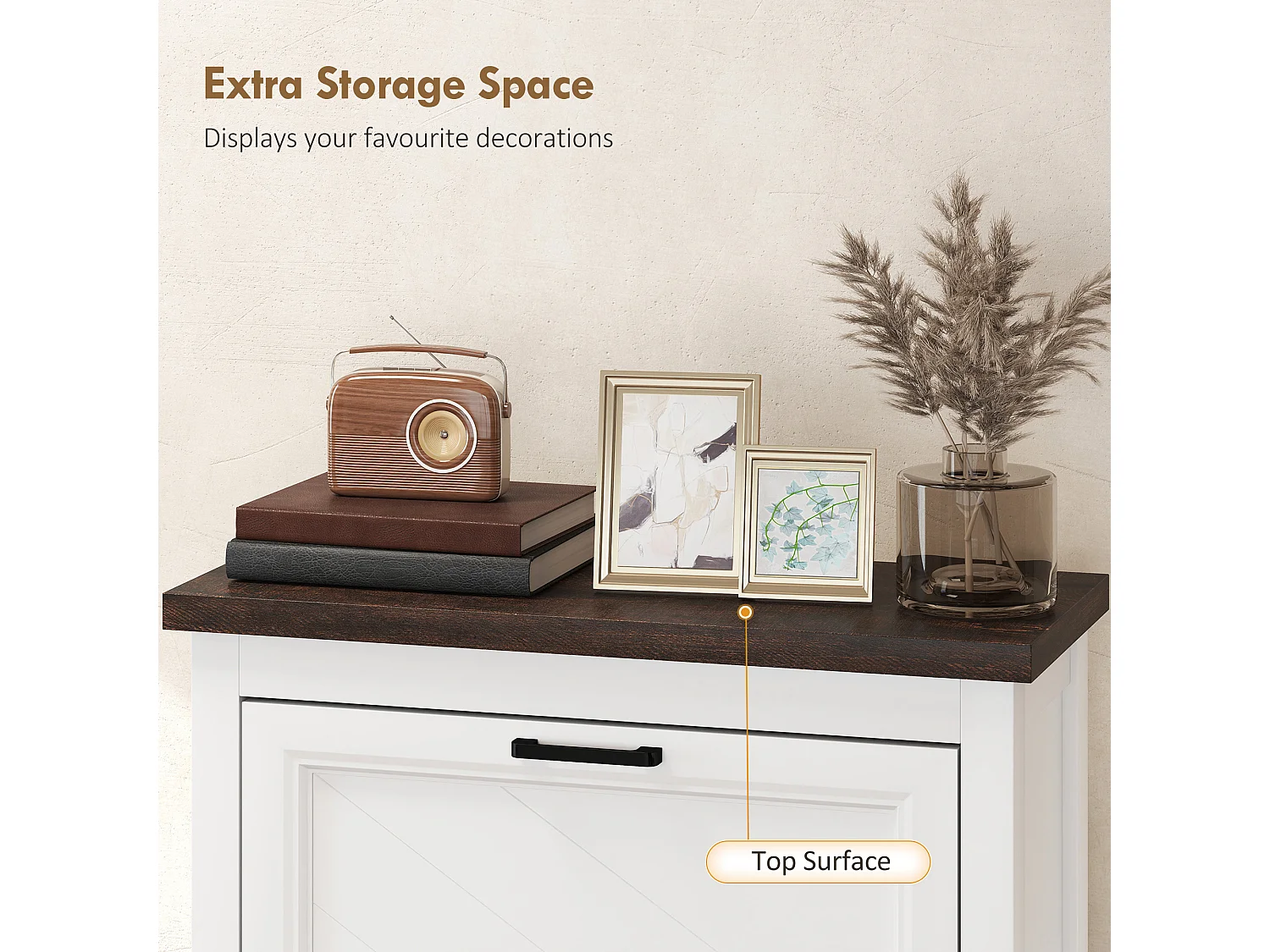 HOMCOM Shoe Cabinet with 2 Flip Drawers, Narrow Shoe Storage Cabinet, White