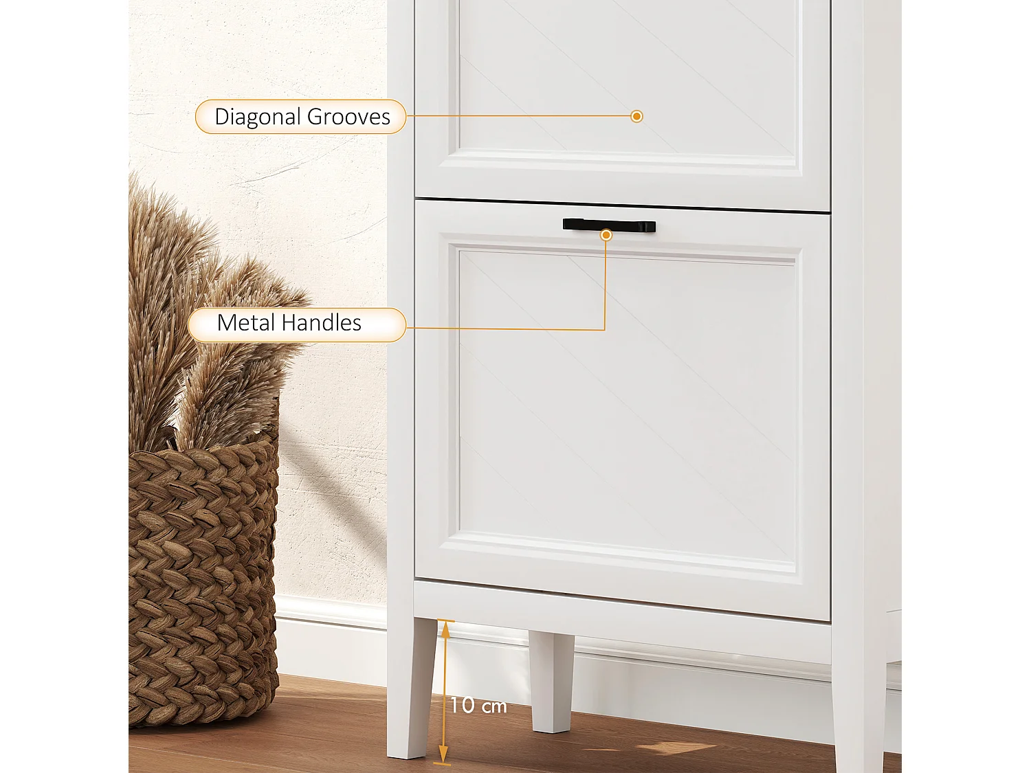 HOMCOM Shoe Cabinet with 2 Flip Drawers, Narrow Shoe Storage Cabinet, White