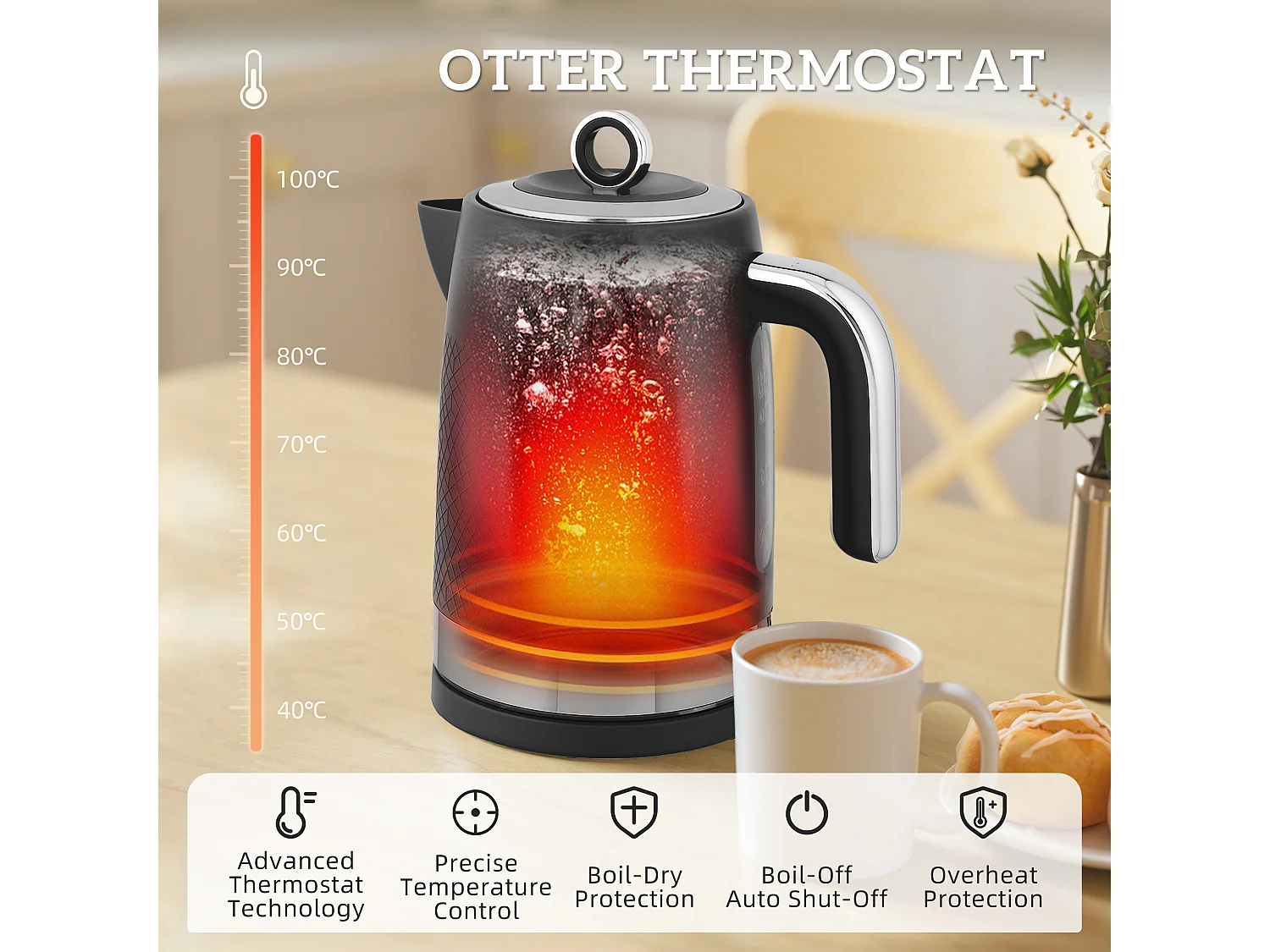 HOMCOM Kettle and Toaster Set with 3000W Rapid Boil, 4 Slice Toaster, Black