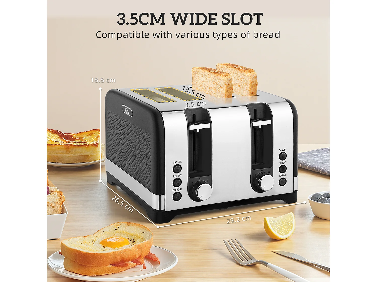 HOMCOM Kettle and Toaster Set with 3000W Rapid Boil, 4 Slice Toaster, Black