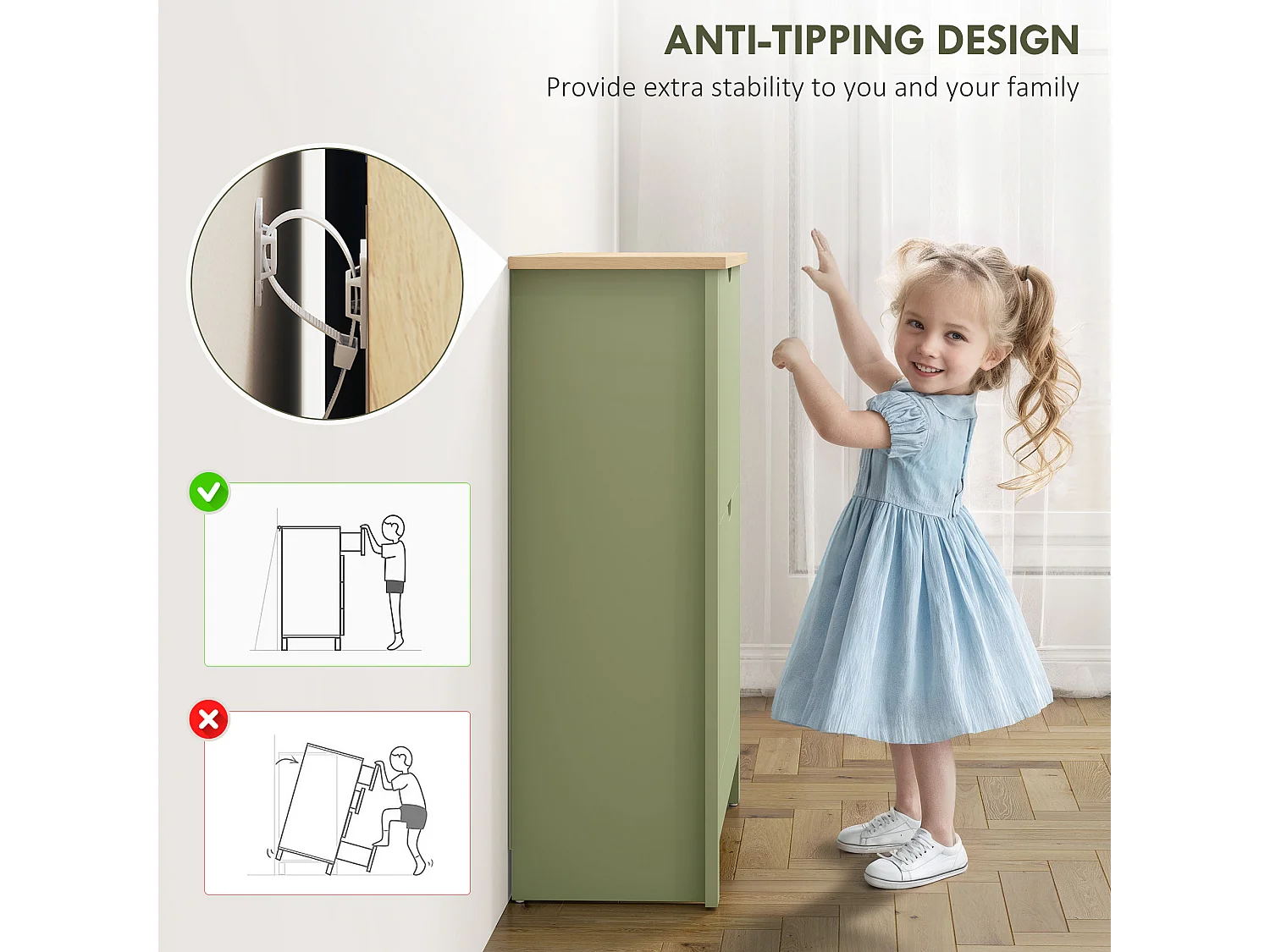 HOMCOM 12-Shoe Storage Cabinet 4 Shelves 2 Drawers Tabletop Green