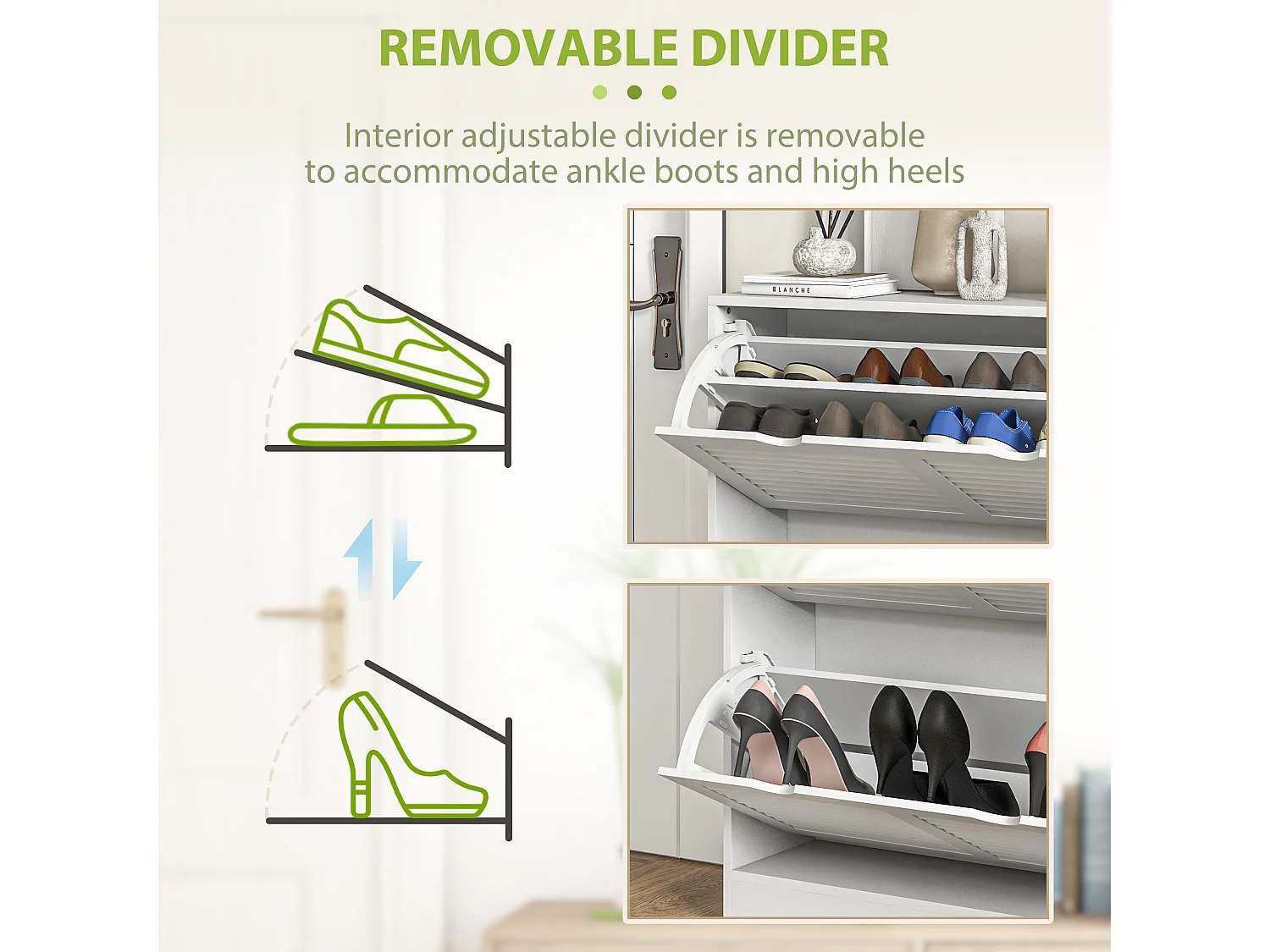 HOMCOM Slim Shoe Storage Cabinet with 2 Flip Drawers for Entryway, White