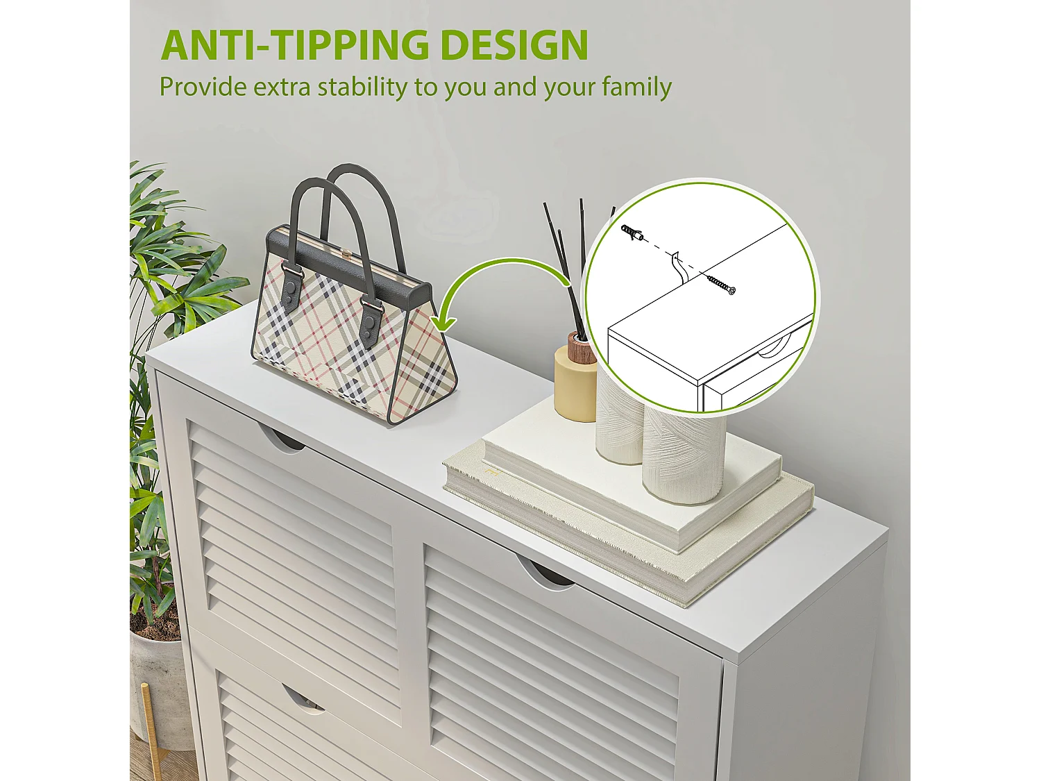 HOMCOM Slim Shoe Storage Cabinet with 2 Flip Drawers for Entryway, White