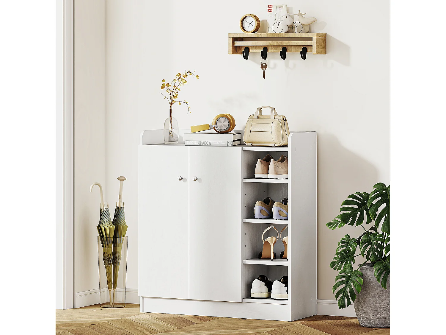 HOMCOM Shoe Storage Cabinet Footwear Rack Stand w/Adjustable Shelves White