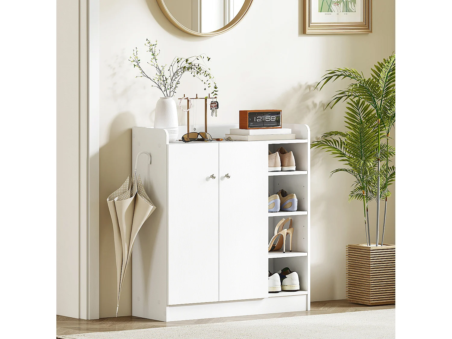 HOMCOM Shoe Storage Cabinet Footwear Rack Stand w/Adjustable Shelves White