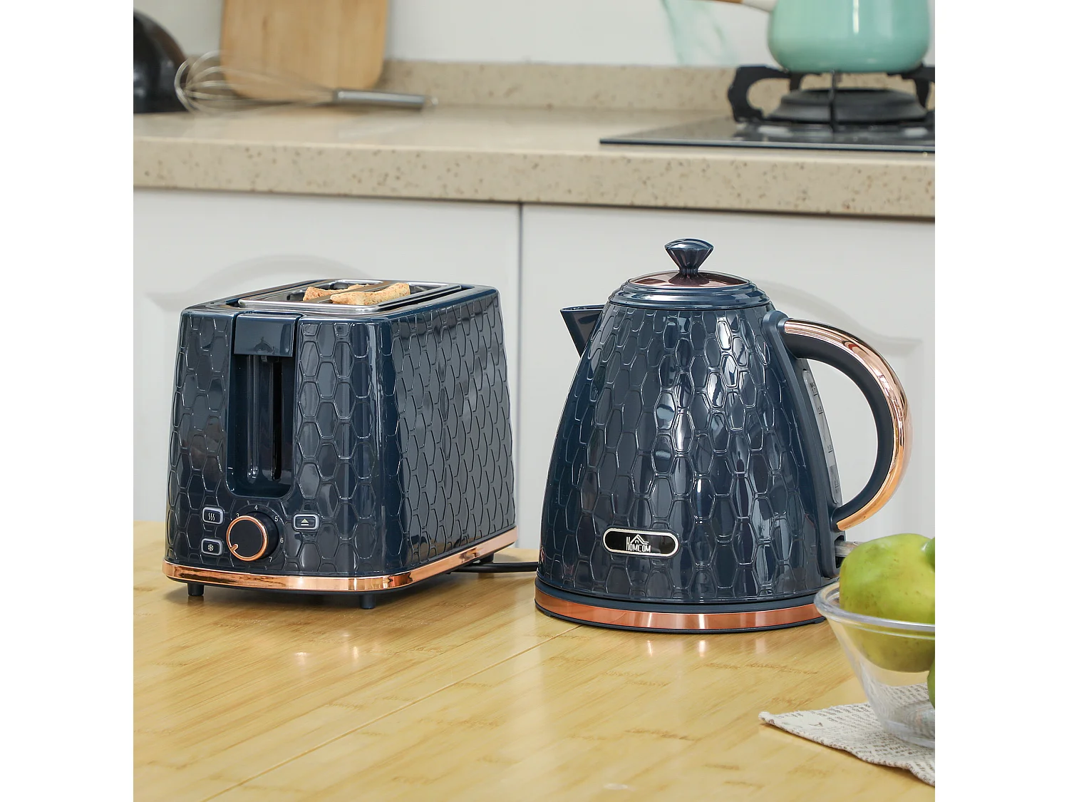 HOMCOM Kettle and Toaster Set 1.7L Fast Boil Kettle & 2 Slice Toaster Set Blue