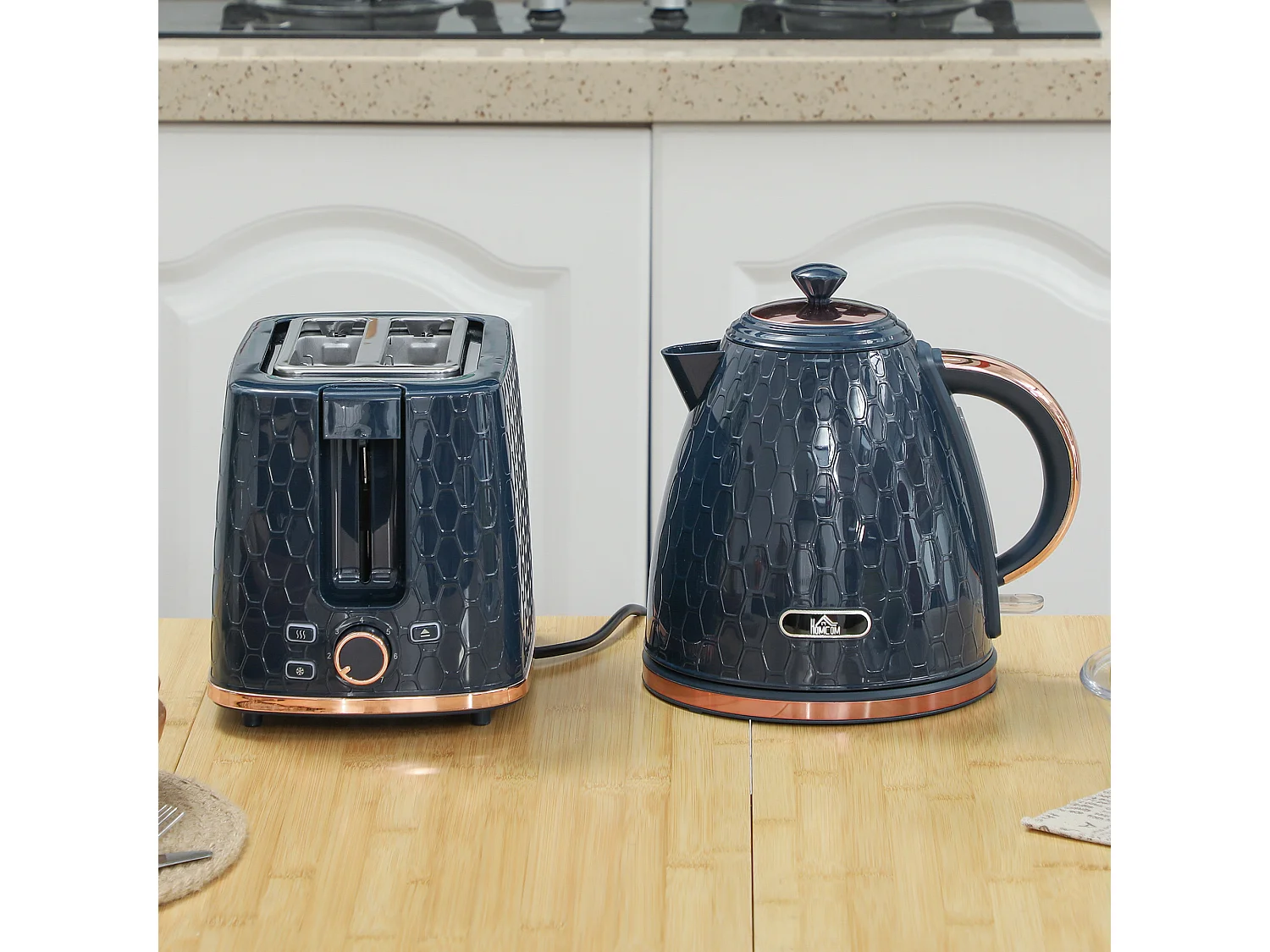 HOMCOM Kettle and Toaster Set 1.7L Fast Boil Kettle & 2 Slice Toaster Set Blue