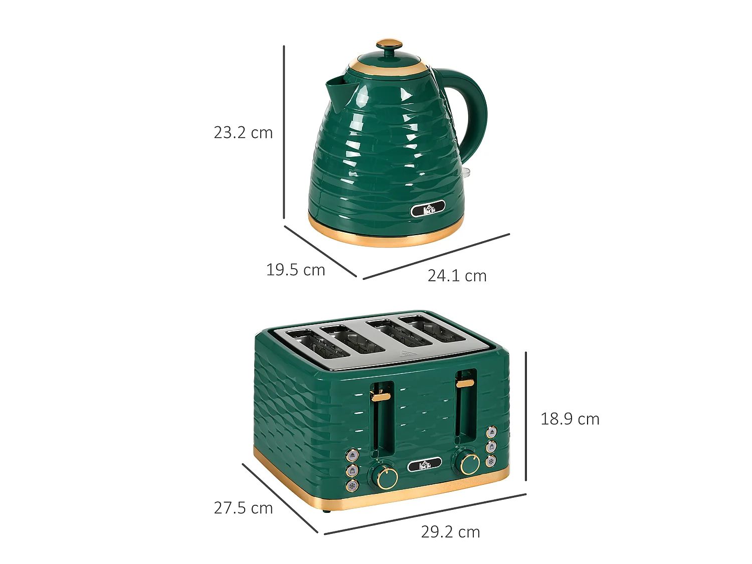 HOMCOM Kettle and Toaster Set 1.7L Rapid Boil Kettle & 4 Slice Toaster Green