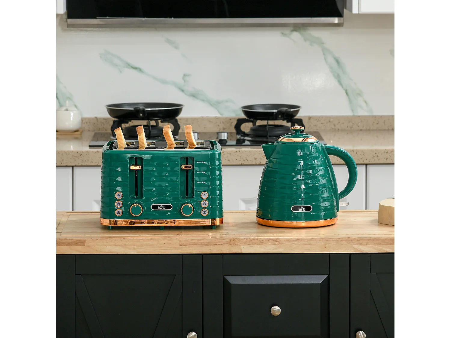 HOMCOM Kettle and Toaster Set 1.7L Rapid Boil Kettle & 4 Slice Toaster Green