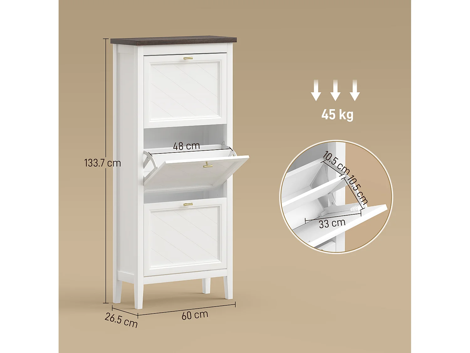 HOMCOM Shoe Cabinet with 3 Flip Drawers, Narrow Shoe Storage Cabinet, White
