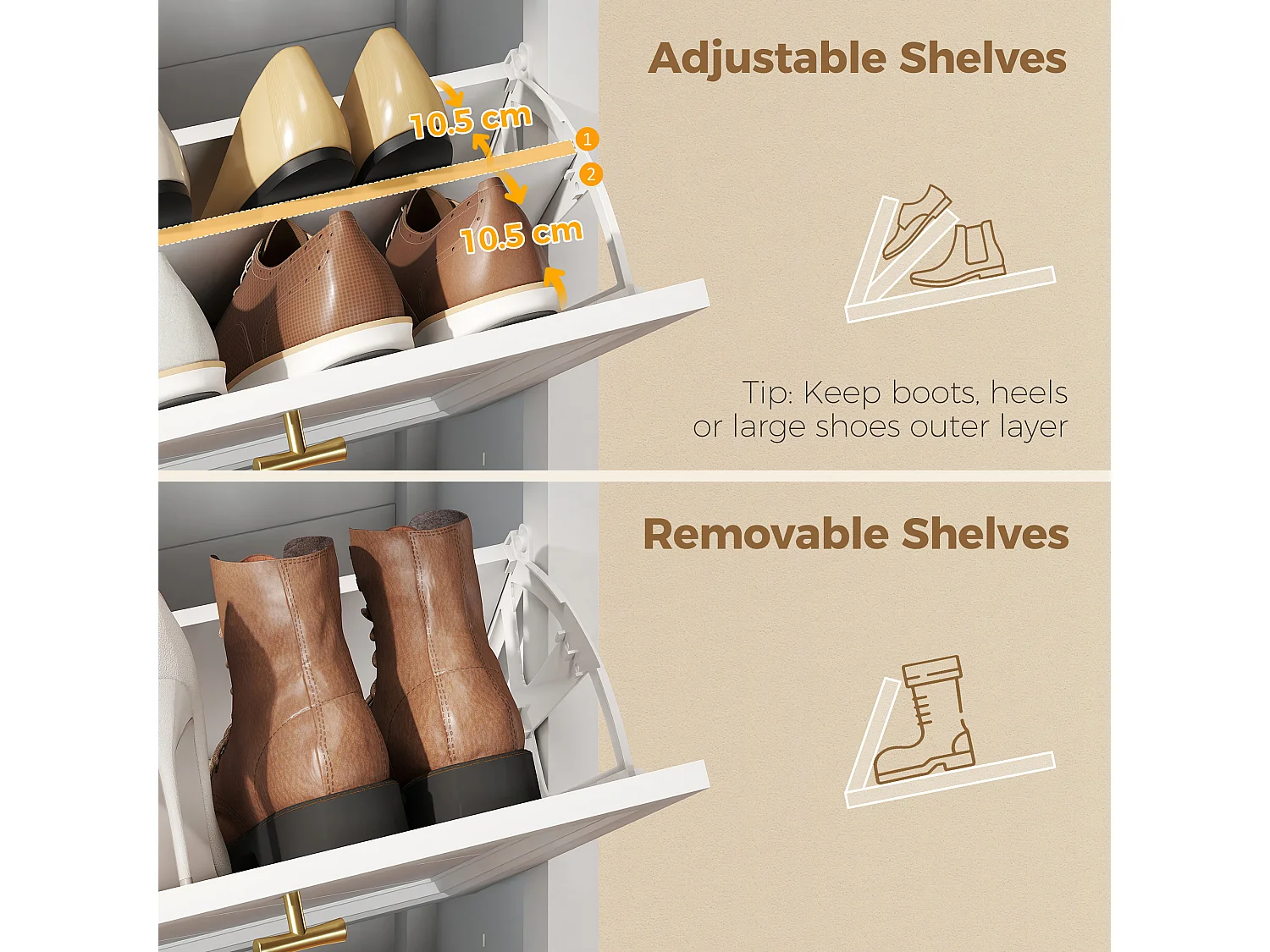 HOMCOM Shoe Cabinet with 3 Flip Drawers, Narrow Shoe Storage Cabinet, White